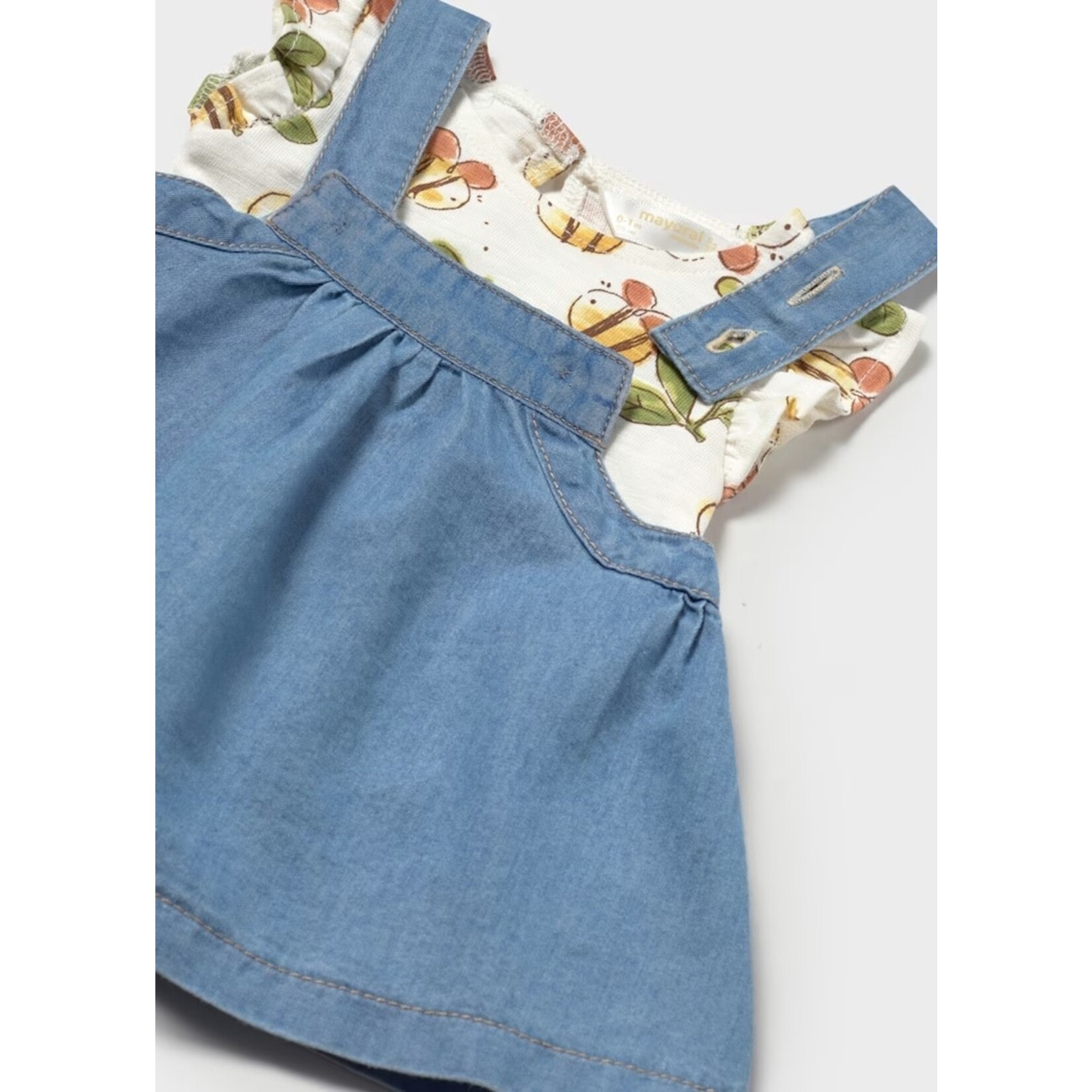 Mayoral MAYORAL - Two-piece set - Bee print T-shirt and denim dungaree skirt