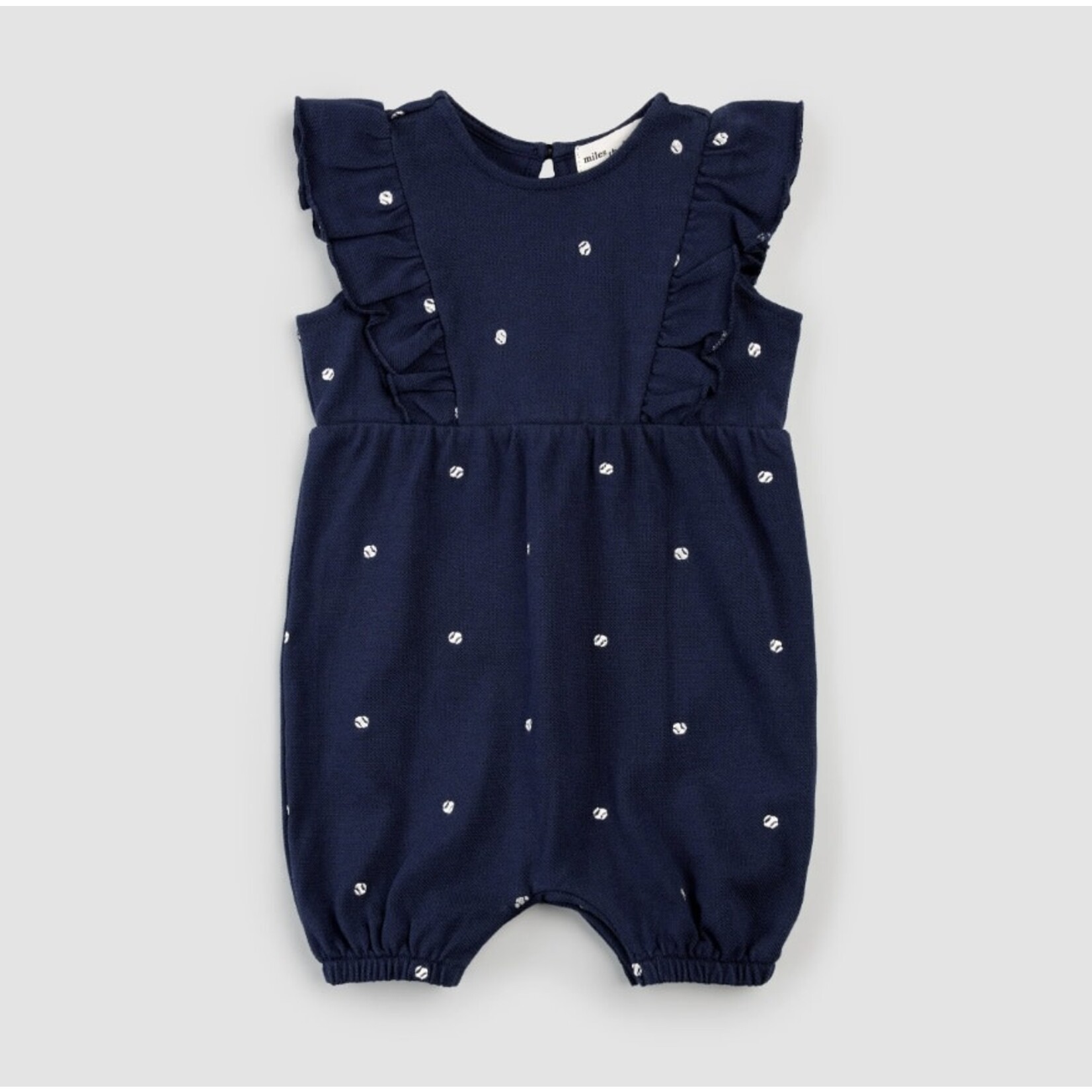 Miles the label MILES THE LABEL - Navy Blue Romper with Embroidered Tennis Balls Design