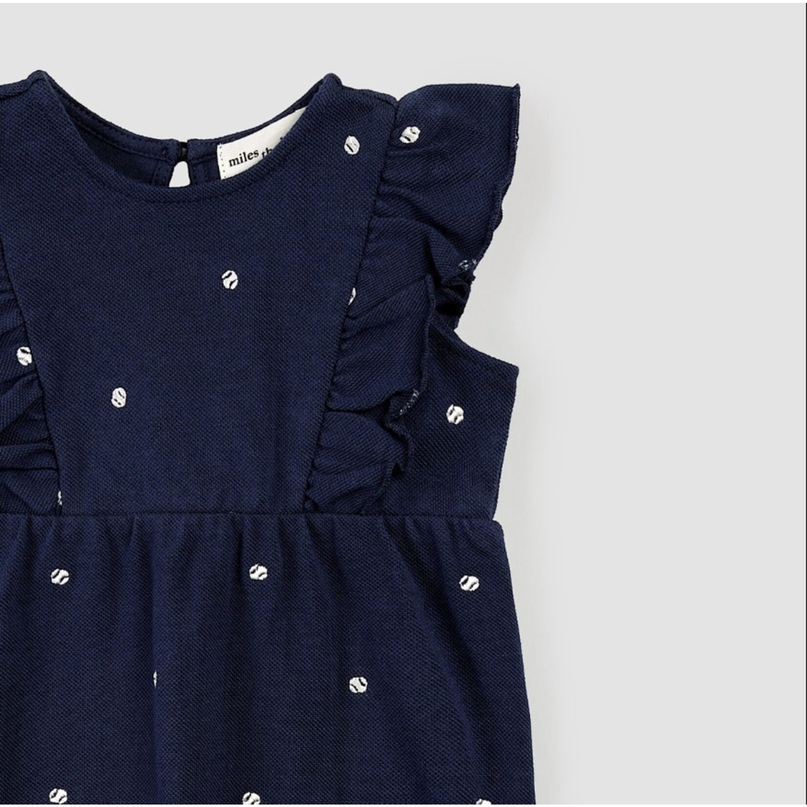Miles the label MILES THE LABEL - Navy Blue Romper with Embroidered Tennis Balls Design