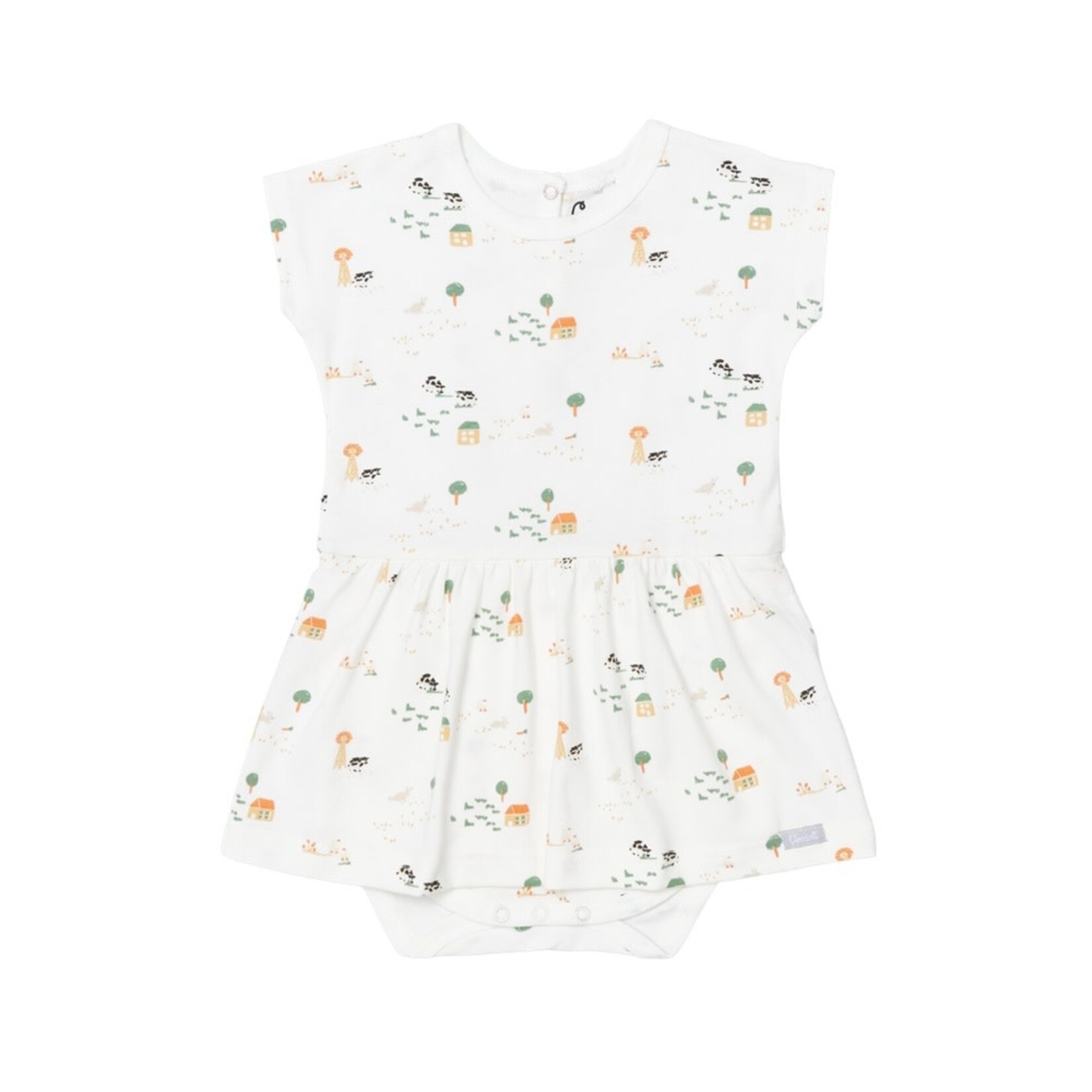 Coccoli COCCOLI - Robe blanche à manches courtes avec cache-couche intégré et imprimé de la ferme