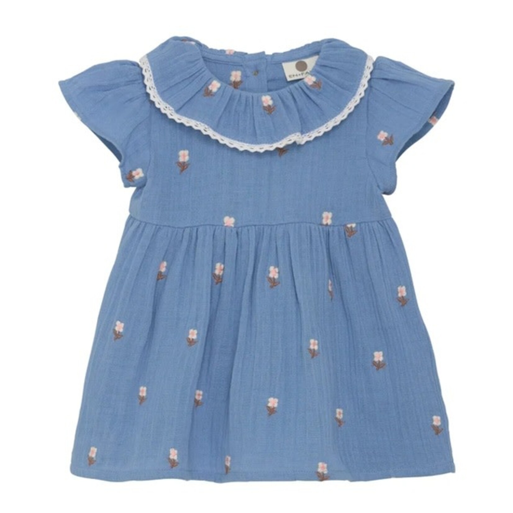 Enfant ENFANT - Robe souple en mousseline bleu avec broderies de fleurs blanches