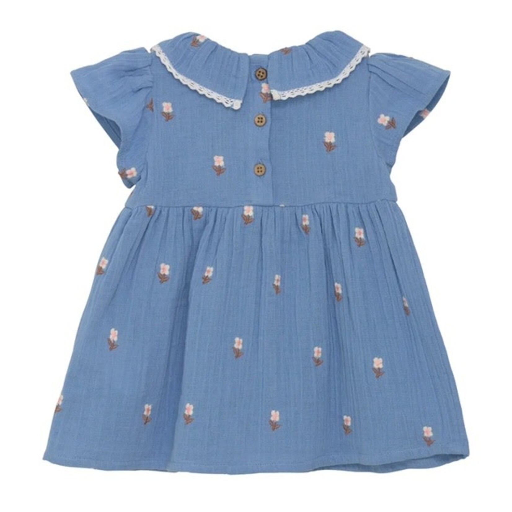 Enfant ENFANT - Robe souple en mousseline bleu avec broderies de fleurs blanches