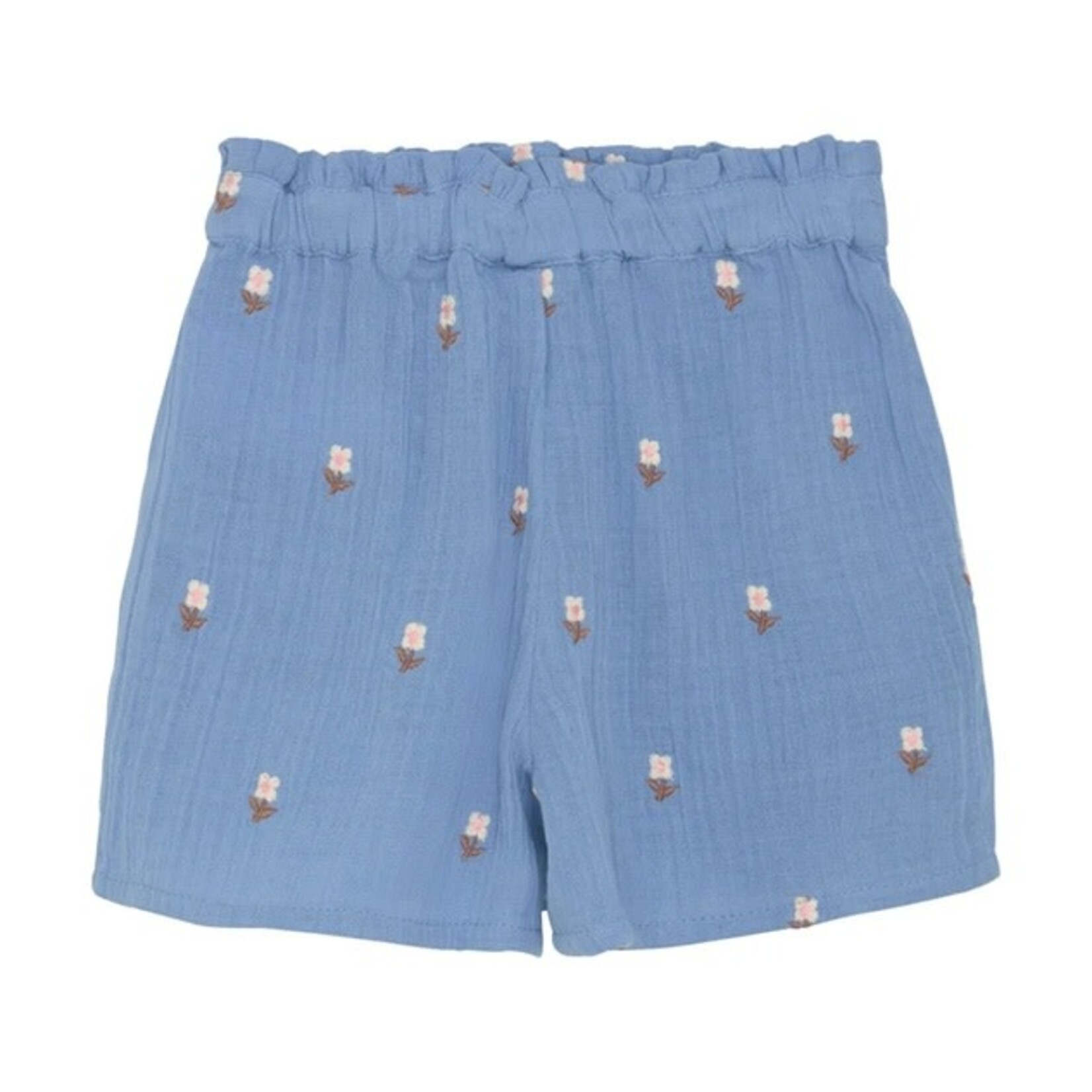 Enfant ENFANT - Short en mousseline bleu  avec broderies de fleurs blanches
