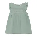 Enfant ENFANT - Robe souple en mousseline verte avec broderies au devant et manches à volant