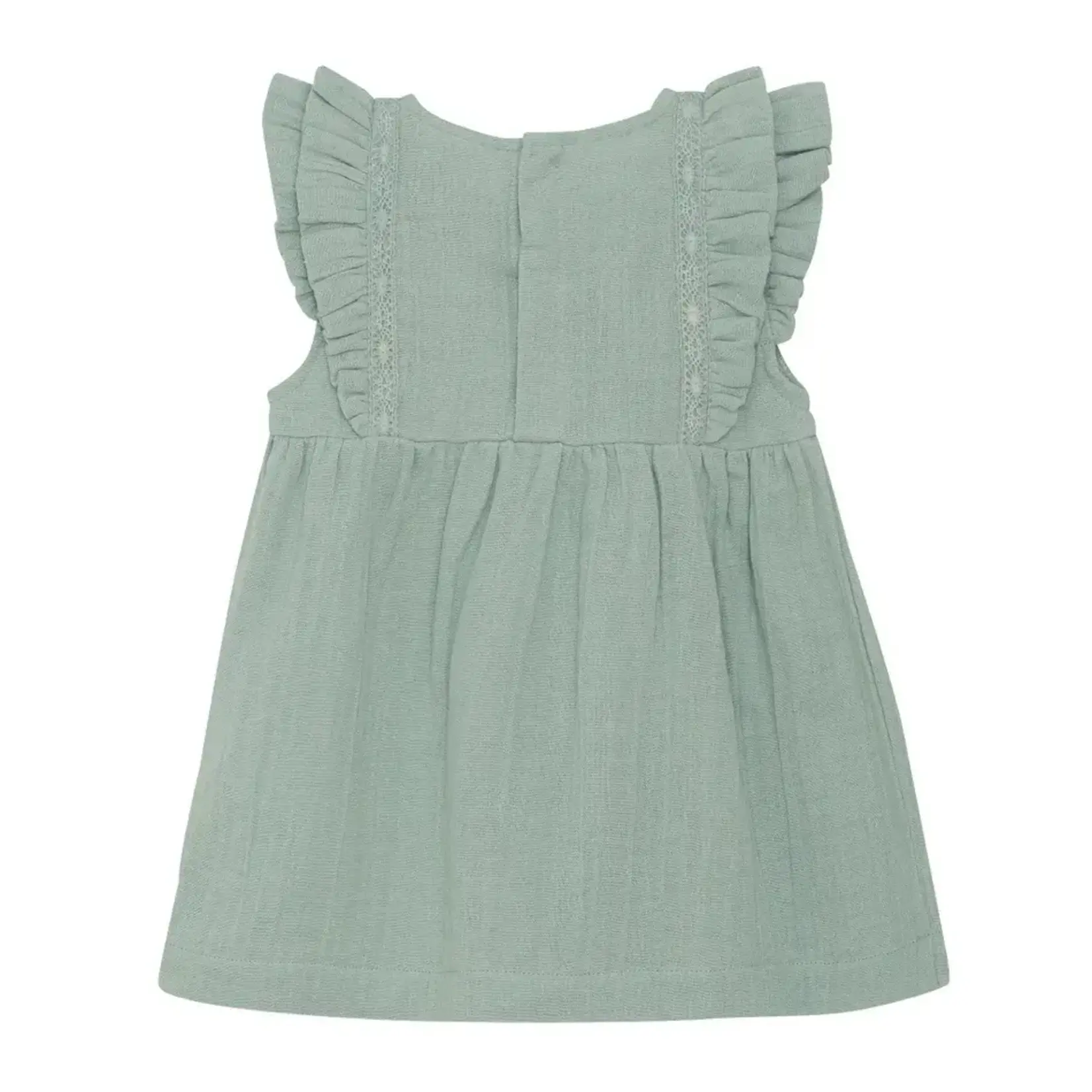Enfant ENFANT - Soft muslin dress in green with embroidery on the front and flutter sleeves