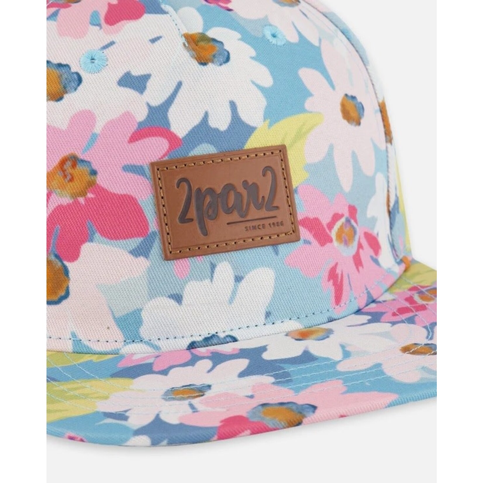 Deux par Deux DEUX PAR DEUX - Casquette imprimée à fleurs blanches, roses et vertes