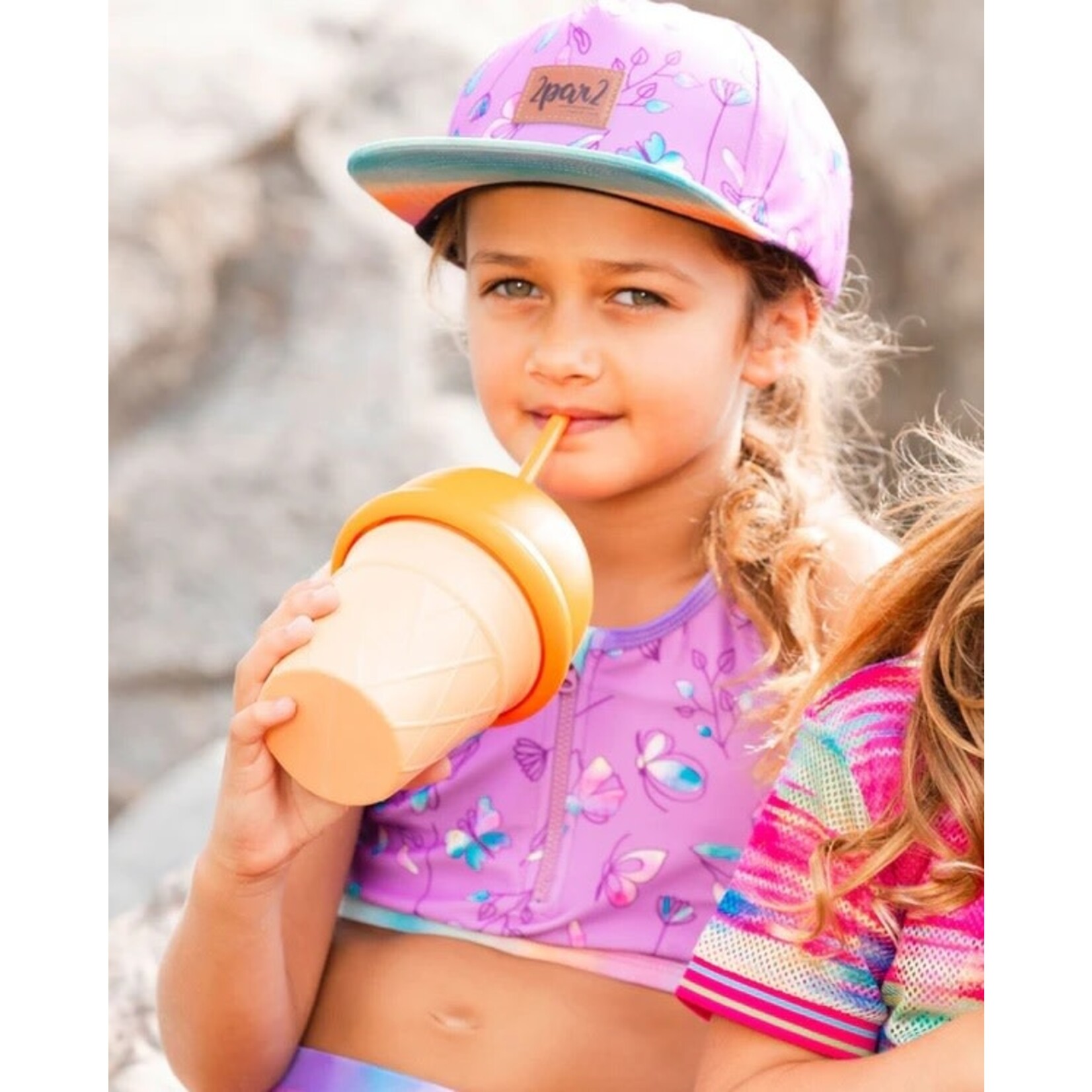 Deux par Deux DEUX PAR DEUX - Casquette imprimée vieux mauve et papillons multicolores