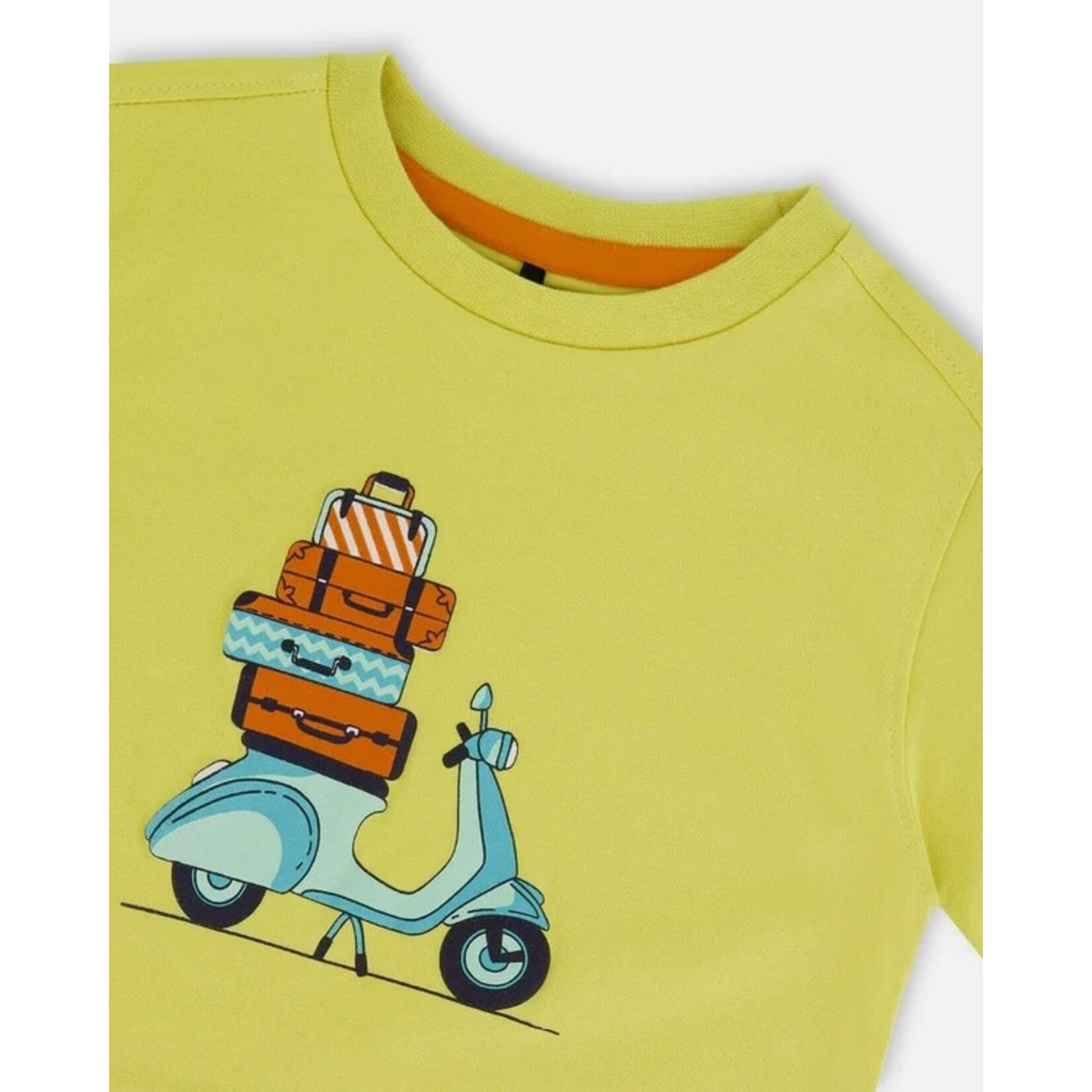 Deux par Deux DEUX PAR DEUX - T-shirt vert lime avec vespa bleu en coton biologique