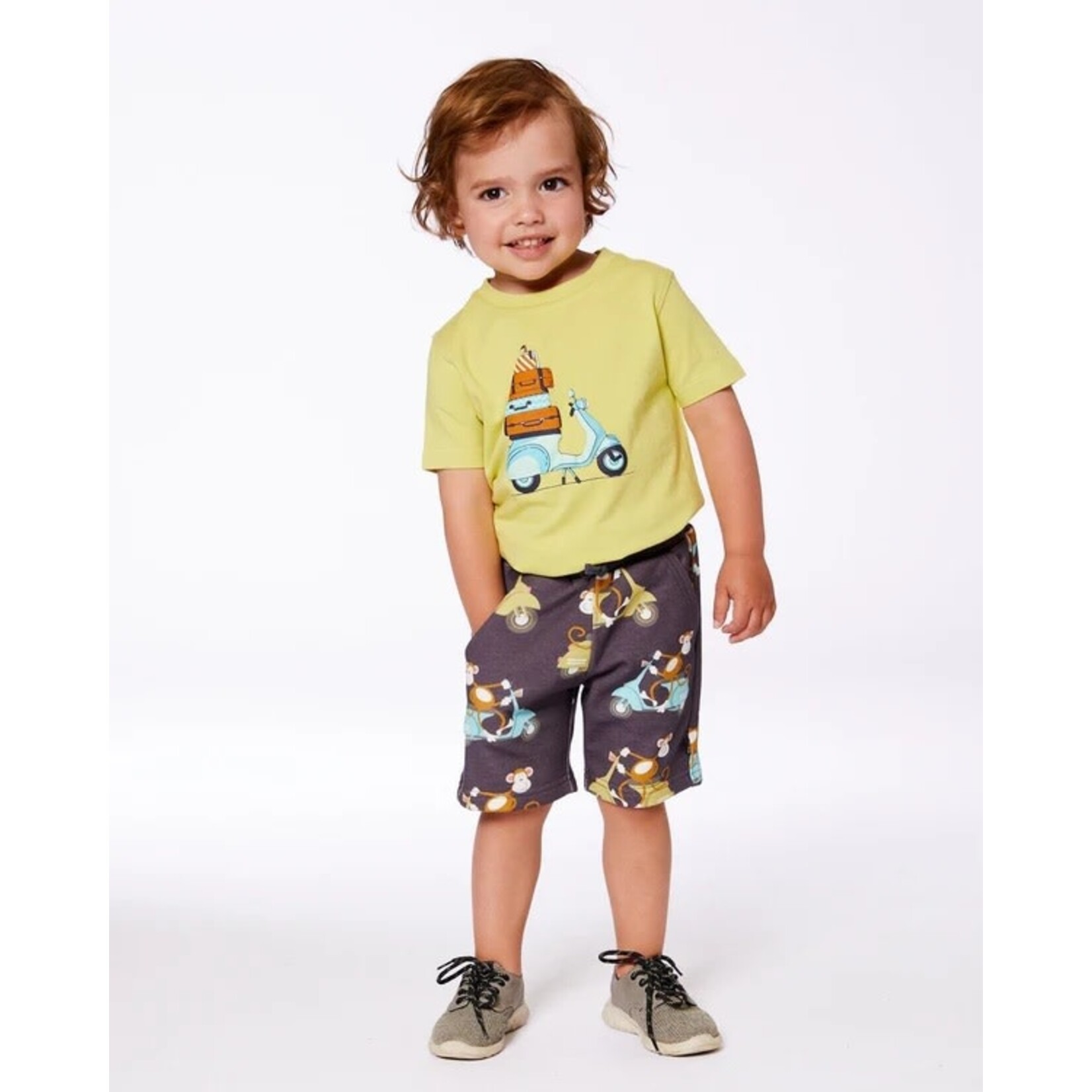 Deux par Deux DEUX PAR DEUX - T-shirt vert lime avec vespa bleu en coton biologique