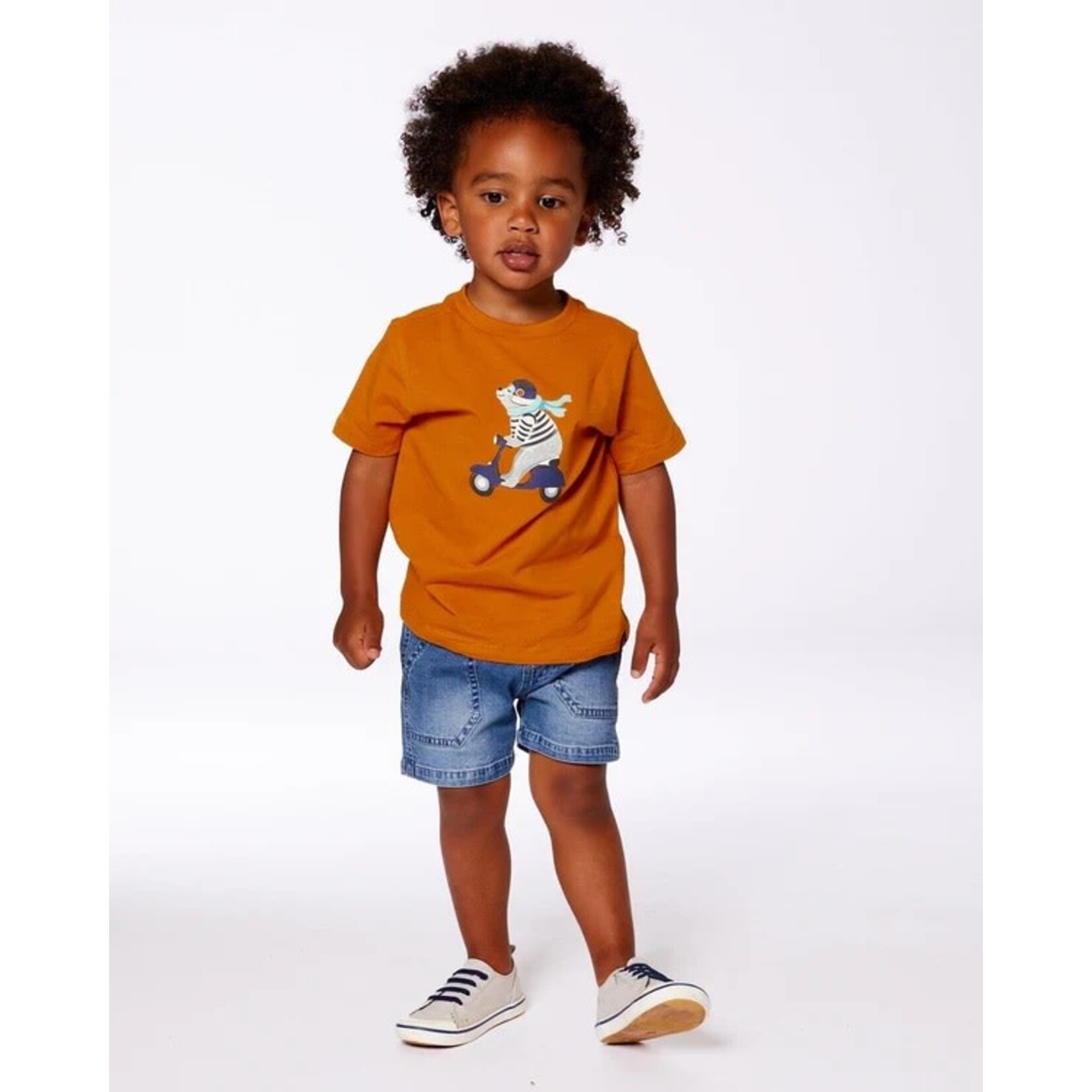 Deux par Deux DEUX PAR DEUX - T-shirt orange vif et vespa bleu en coton biologique