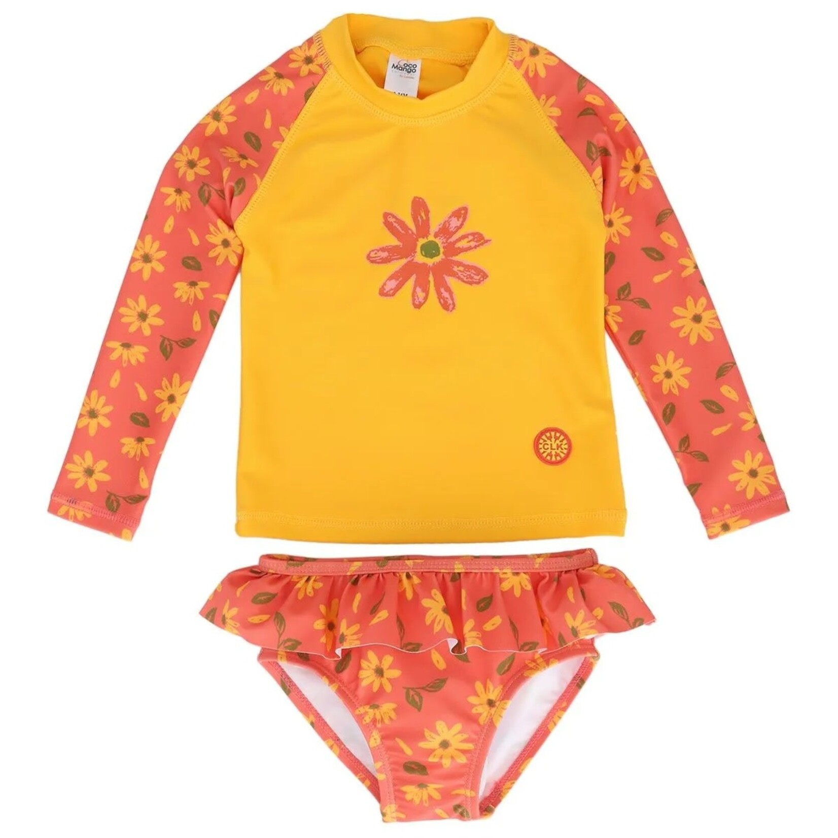 Calikids CALIKIDS - Maillot de bain deux pièce à manches longues avec fleurs orange et jaune