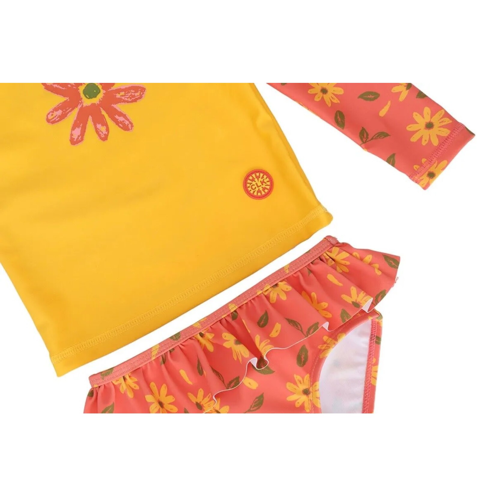 Calikids CALIKIDS - Maillot de bain deux pièce à manches longues avec fleurs orange et jaune