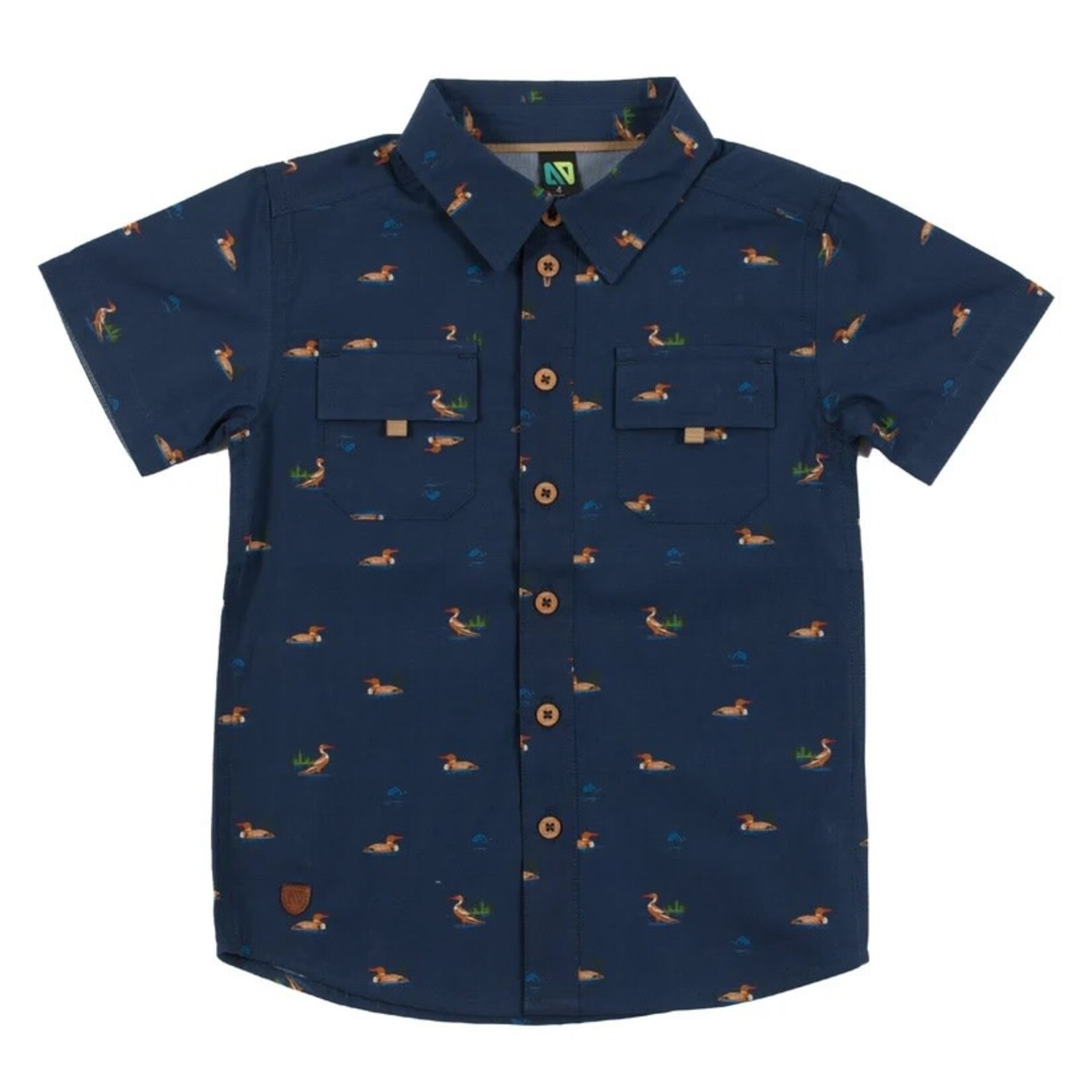 Nanö NANÖ - Navy blue short sleeve shirt with duck print 'Destination plein air'