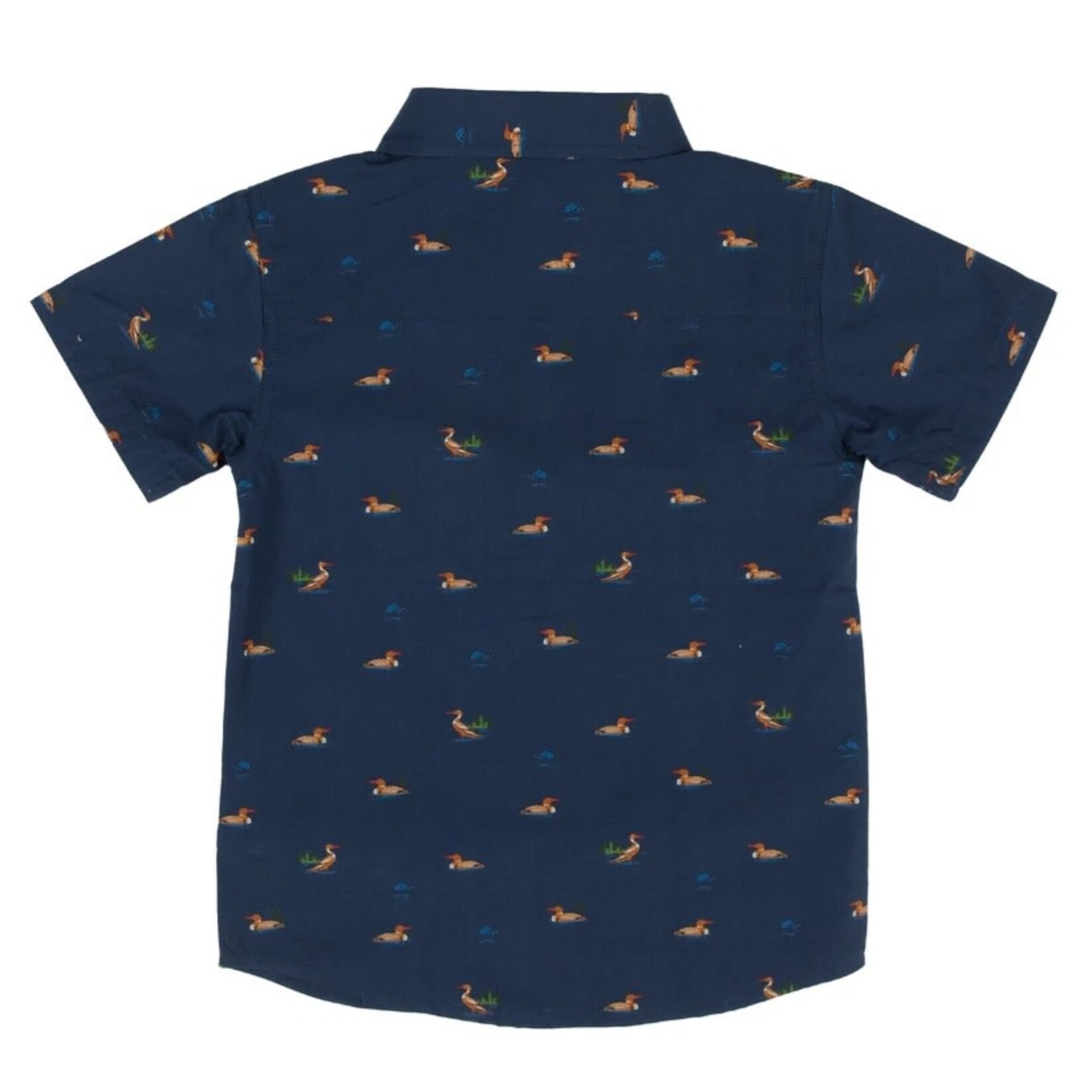 Nanö NANÖ - Navy blue short sleeve shirt with duck print 'Destination plein air'