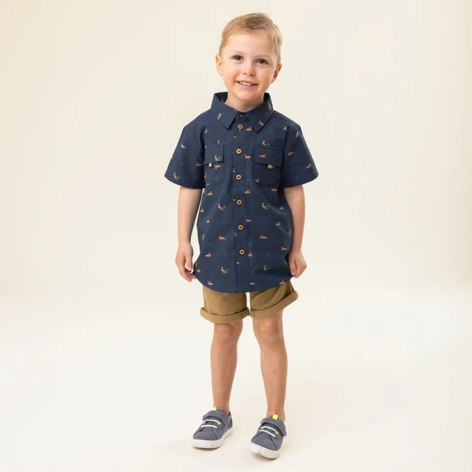 Nanö NANÖ - Navy blue short sleeve shirt with duck print 'Destination plein air'