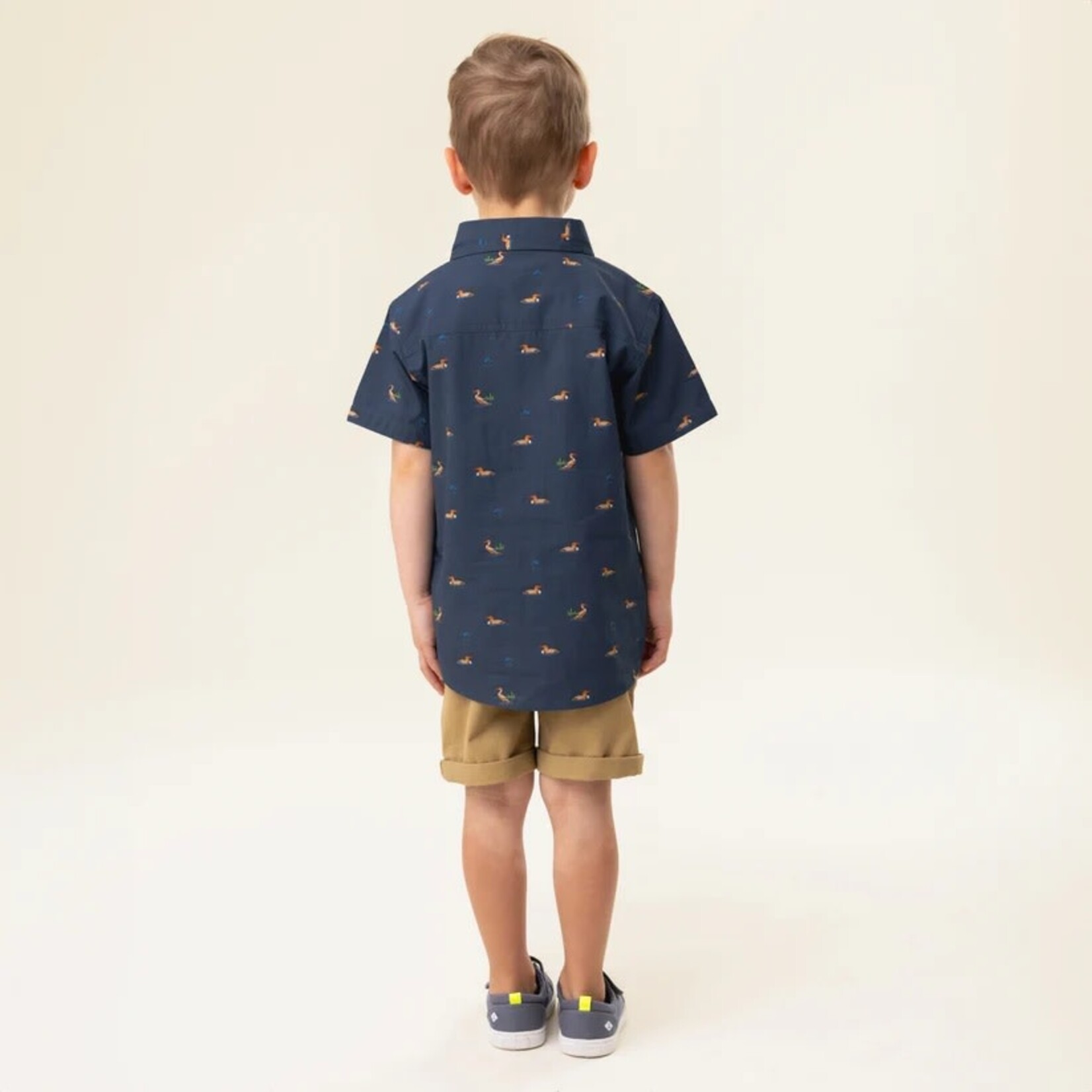 Nanö NANÖ - Navy blue short sleeve shirt with duck print 'Destination plein air'