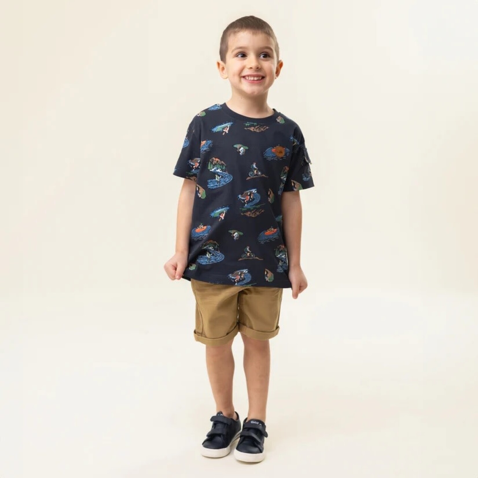 Nanö NANÖ - Navy blue t-shirt with nature sports print 'Destination plein air'