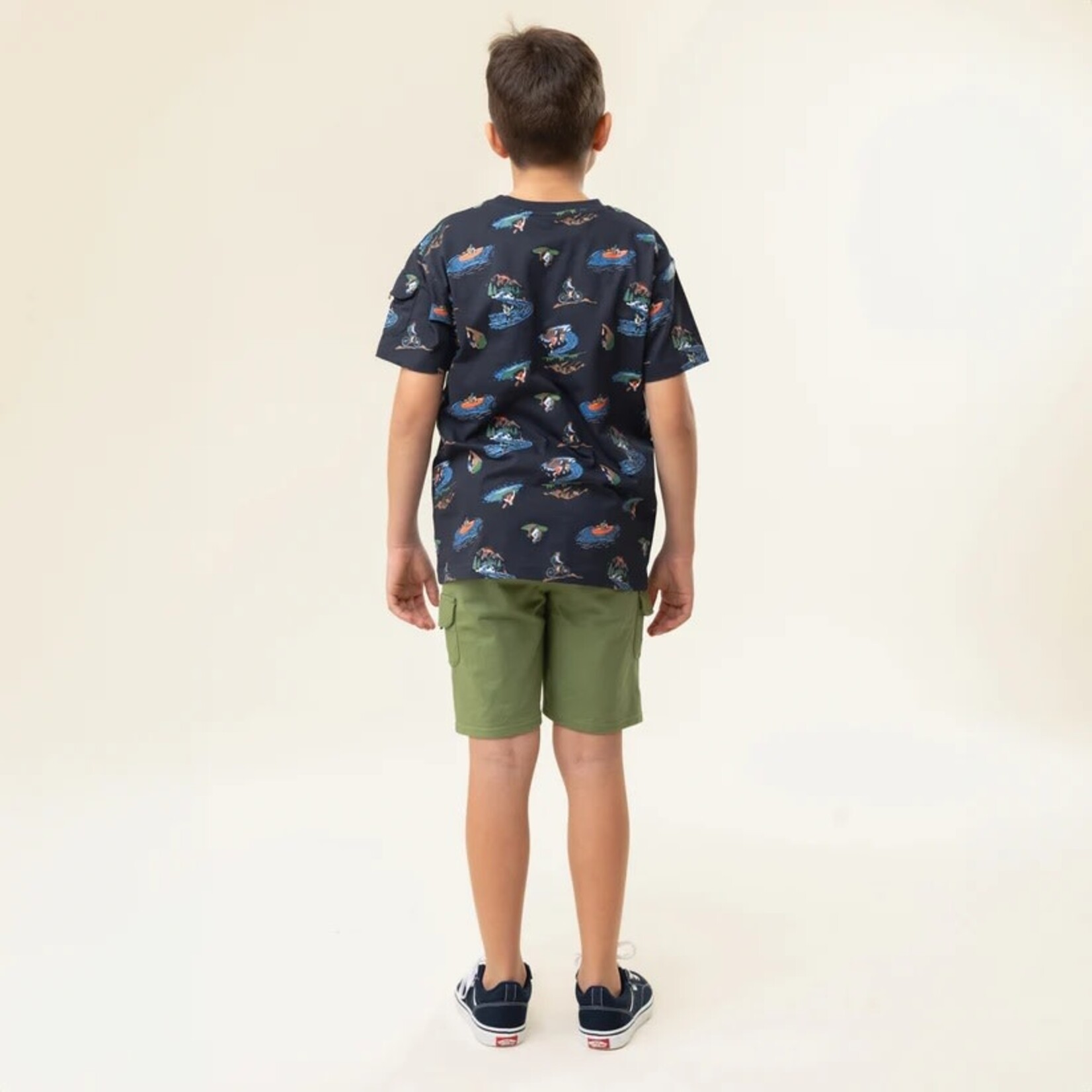 Nanö NANÖ - Navy blue t-shirt with nature sports print 'Destination plein air'