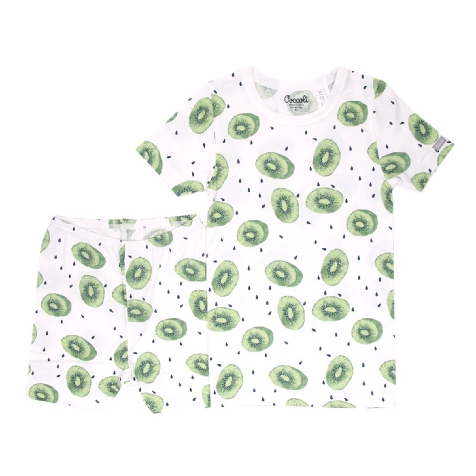 Coccoli COCCOLI - White Two-Piece Short Pyjamas with Kiwi Patterns