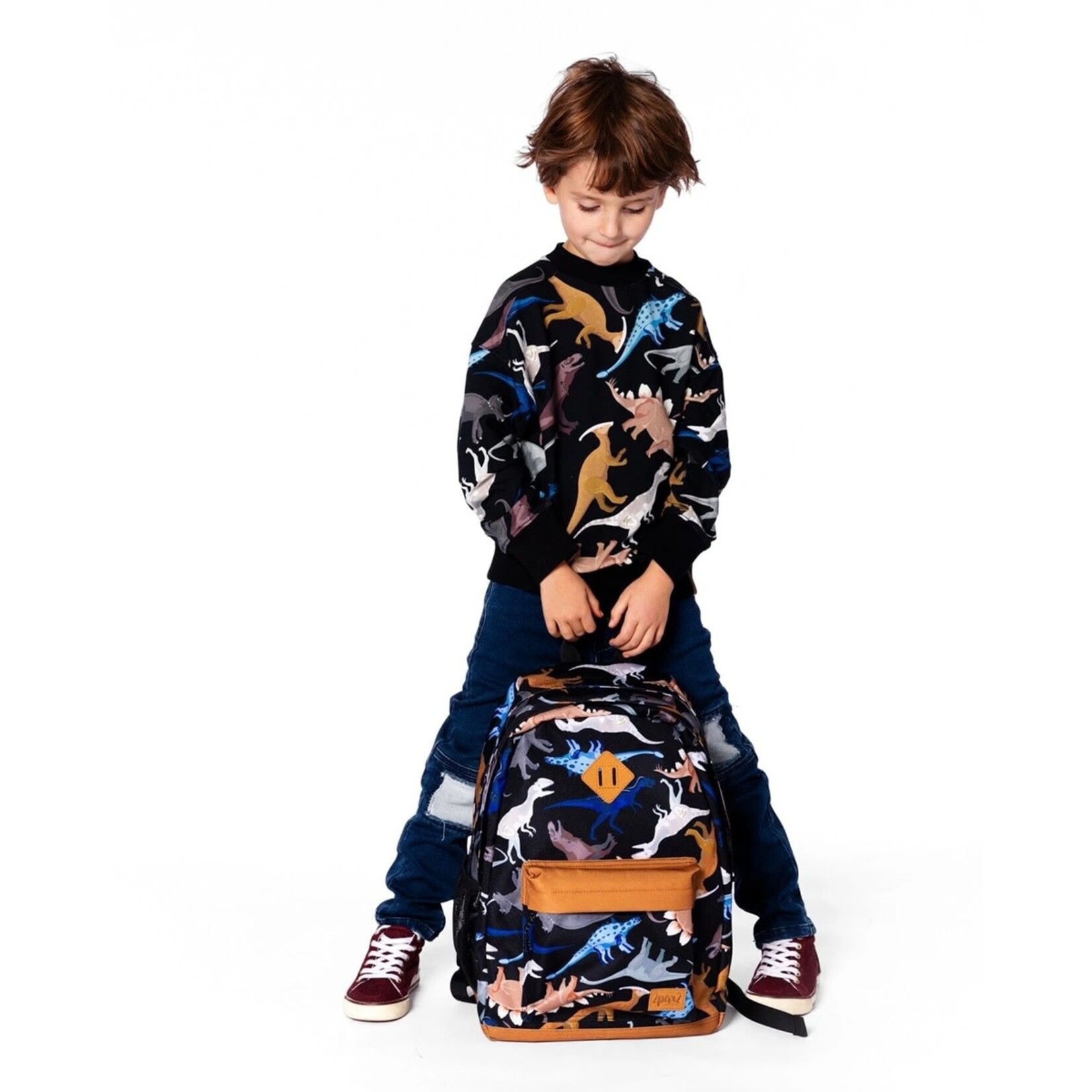 Deux par Deux DEUX PAR DEUX - Black backpack with dinosaur print 'Back To Cool!'