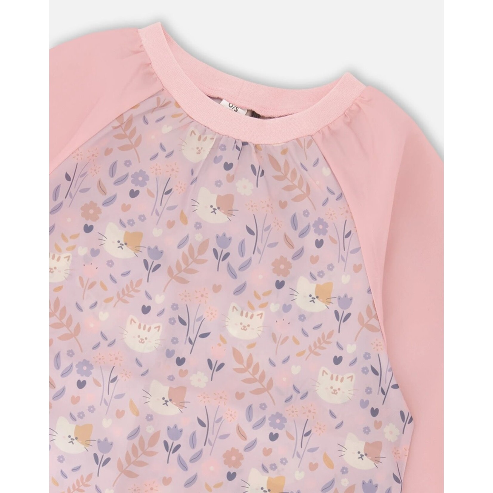 Deux par Deux DEUX PAR DEUX - Tablier scolaire rose et lilas avec imprimé de chats