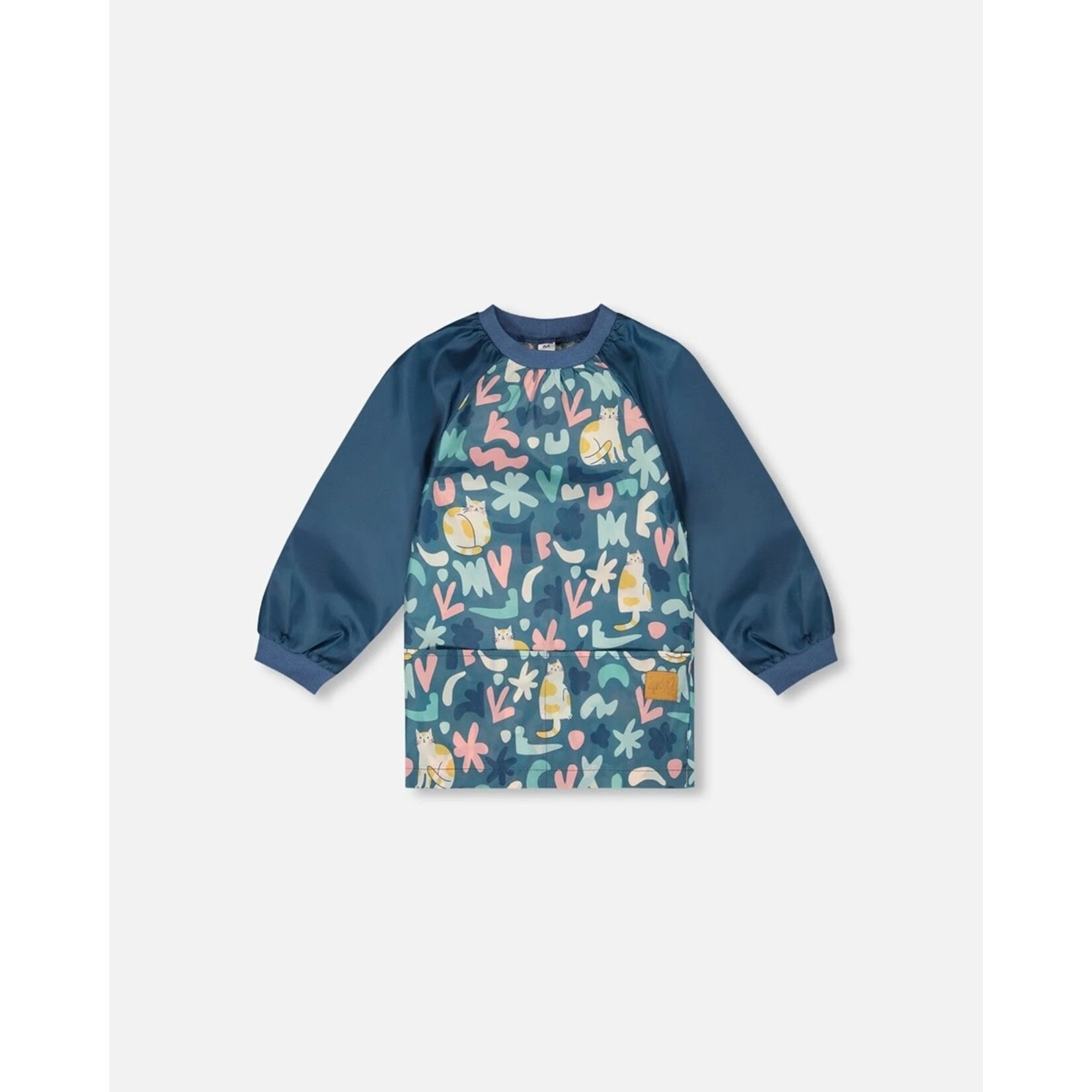 Deux par Deux DEUX PAR DEUX - Blue green school apron with cat print