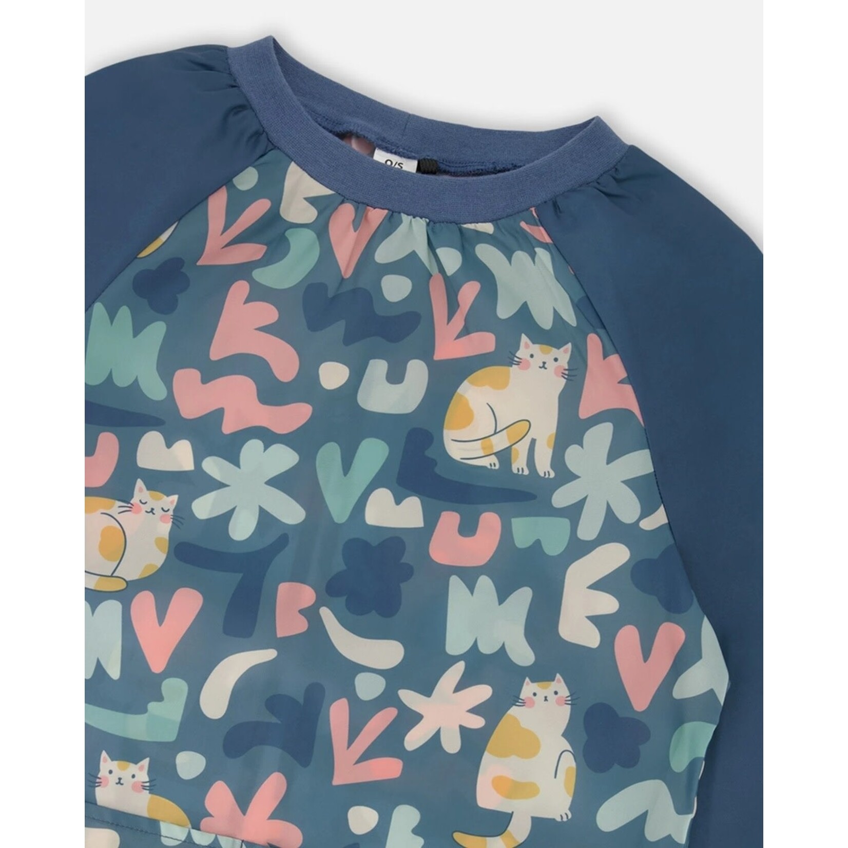 Deux par Deux DEUX PAR DEUX - Tablier scolaire bleu vert avec imprimé de chats