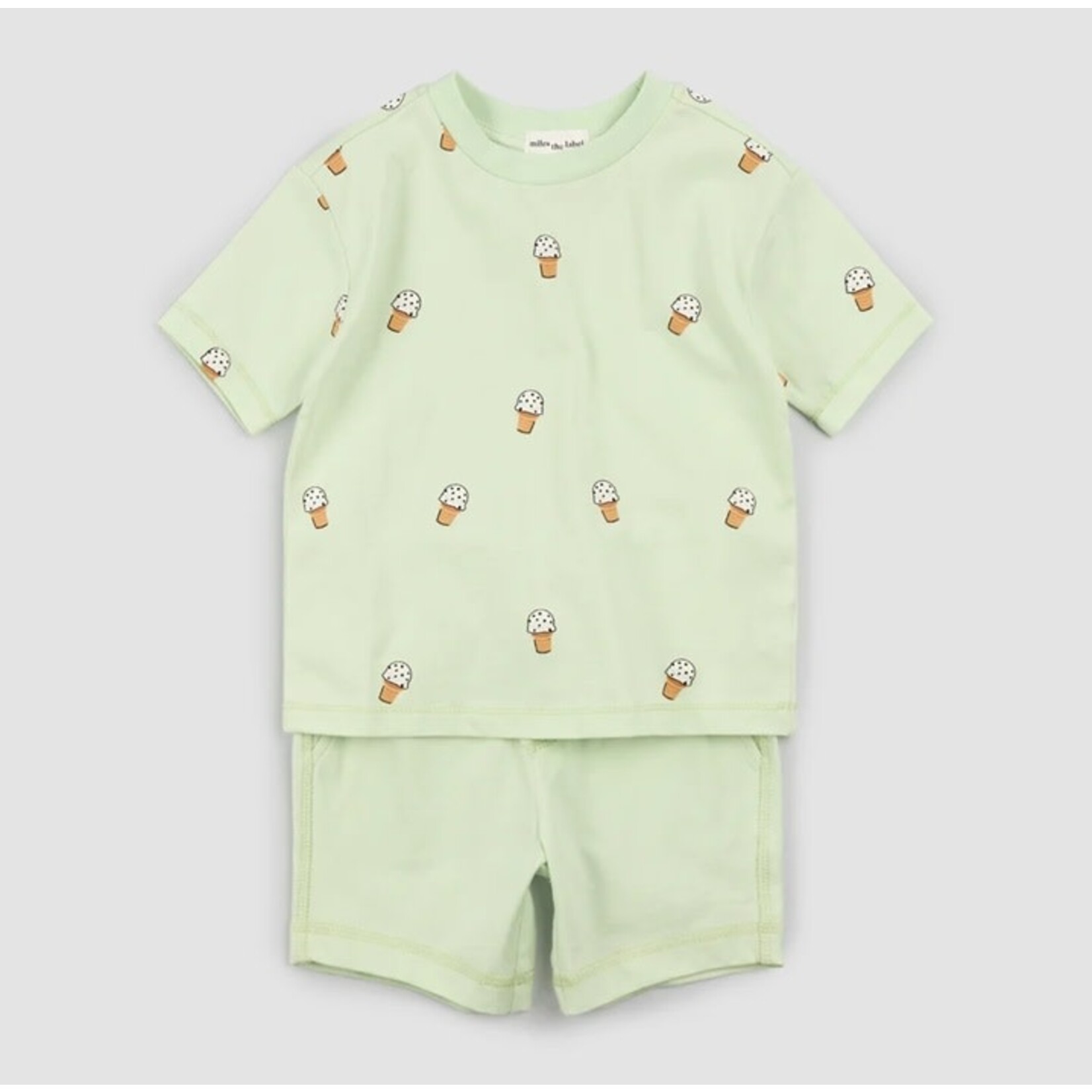 Miles the label MILES THE LABEL - Ensemble menthe avec T-shirt à imprimé crème glacé et  short à cordon