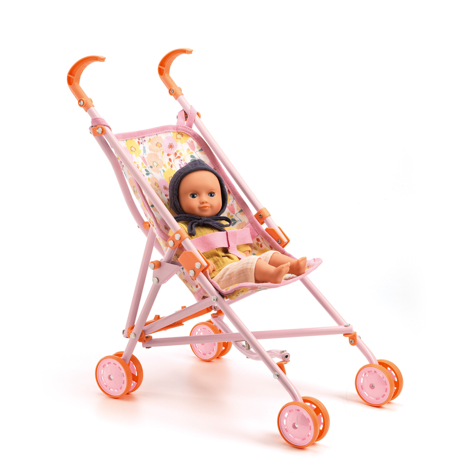 Djeco DJECO - Poussette rose et orange pour poupée - Collection Poméa 'Flowers'
