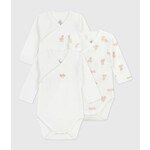 Petit Bateau PETIT BATEAU - Lot de 3 cache-couches manches longues à col cache-coeur 'blanc avec petits oursons'