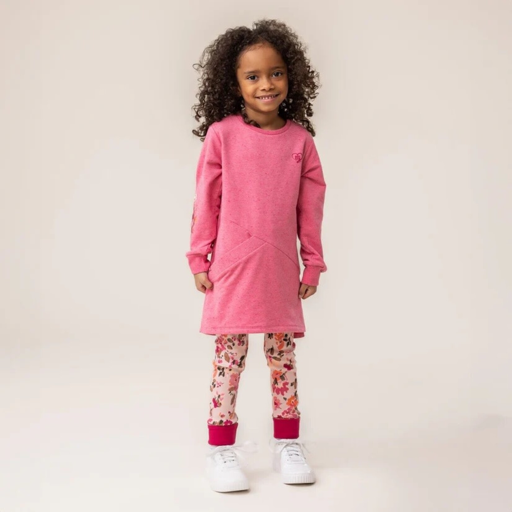Nanö NANÖ - Tunique rose/robe à manches longues à fleurs brodées et poche croisée 'Fleurs d'Antan'