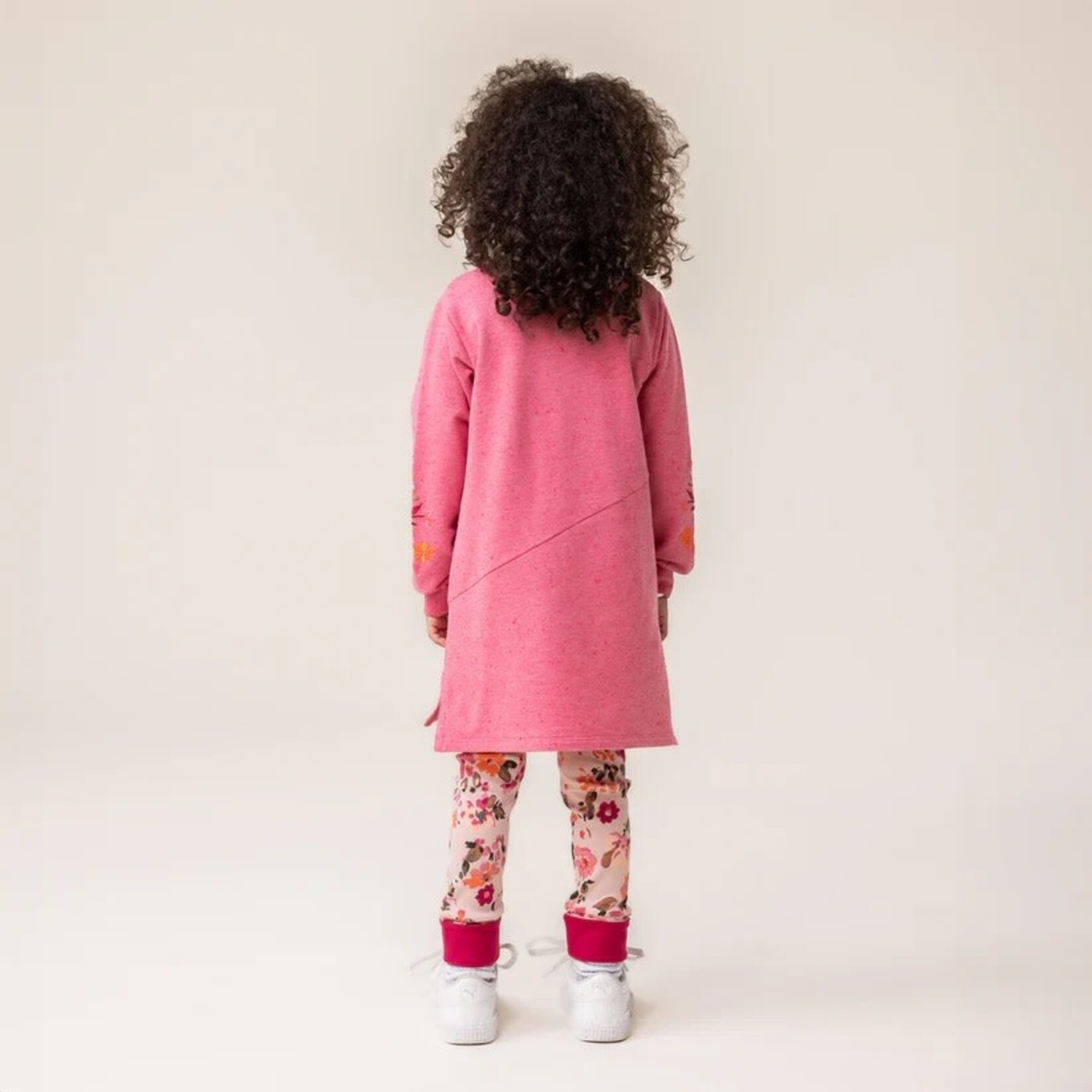 Nanö NANÖ - Tunique rose/robe à manches longues à fleurs brodées et poche croisée 'Fleurs d'Antan'