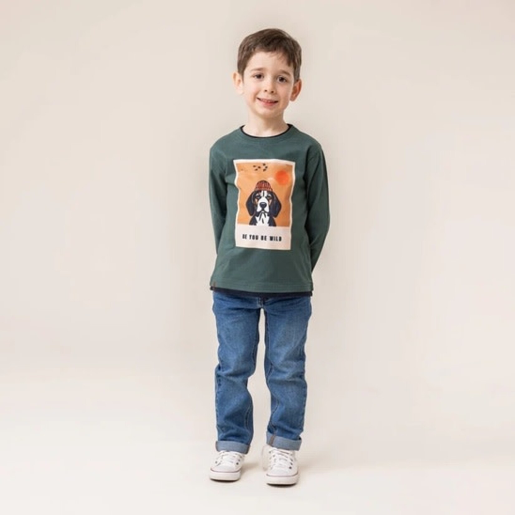 Nanö NANÖ - Forest green long-sleeved t-shirt with dog photo print 'English Countryside'