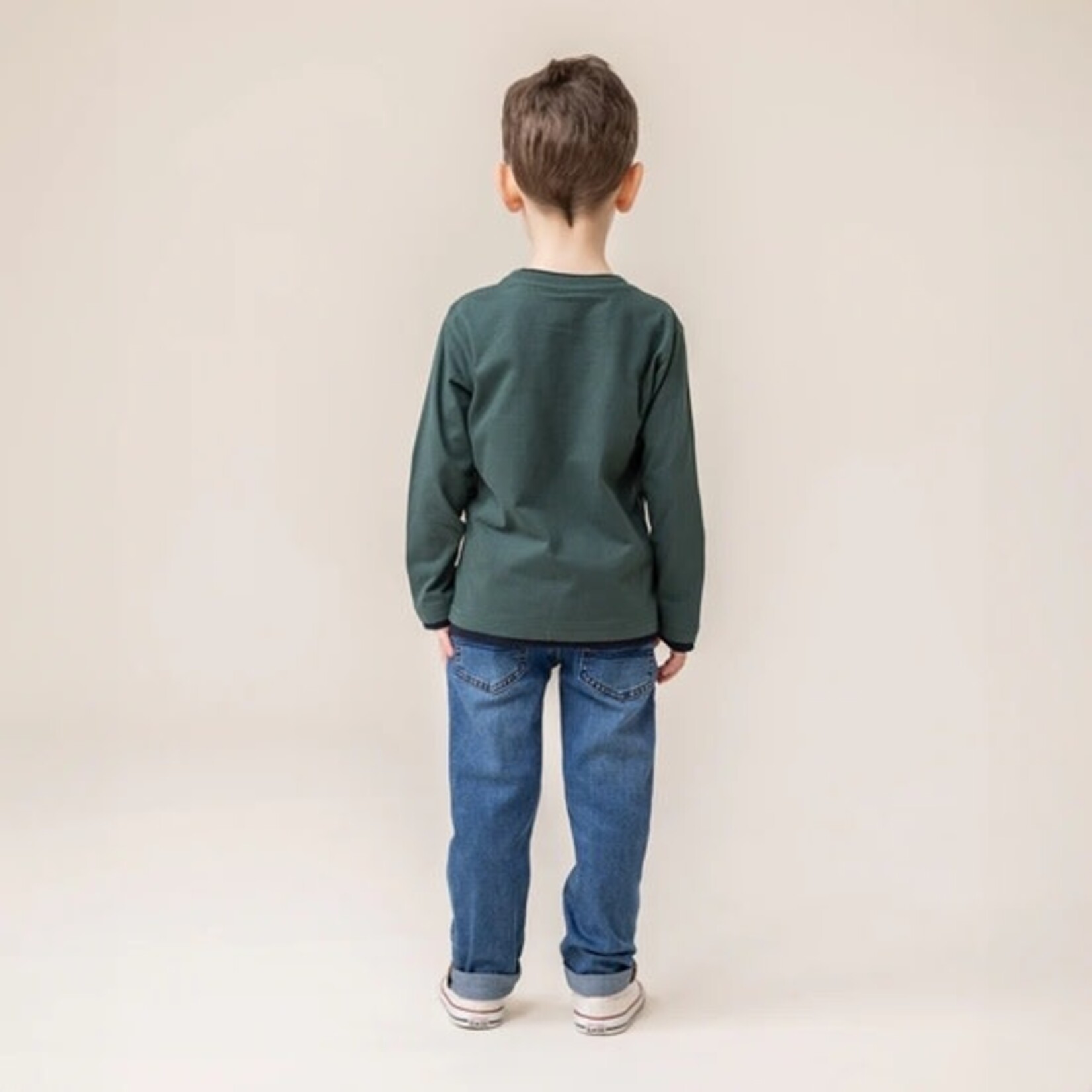 Nanö NANÖ - Forest green long-sleeved t-shirt with dog photo print 'English Countryside'