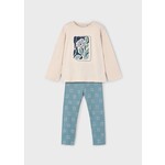 Mayoral MAYORAL - 2-piece set - Beige long-sleeved t-shirt and verdigris leggings with floral prints