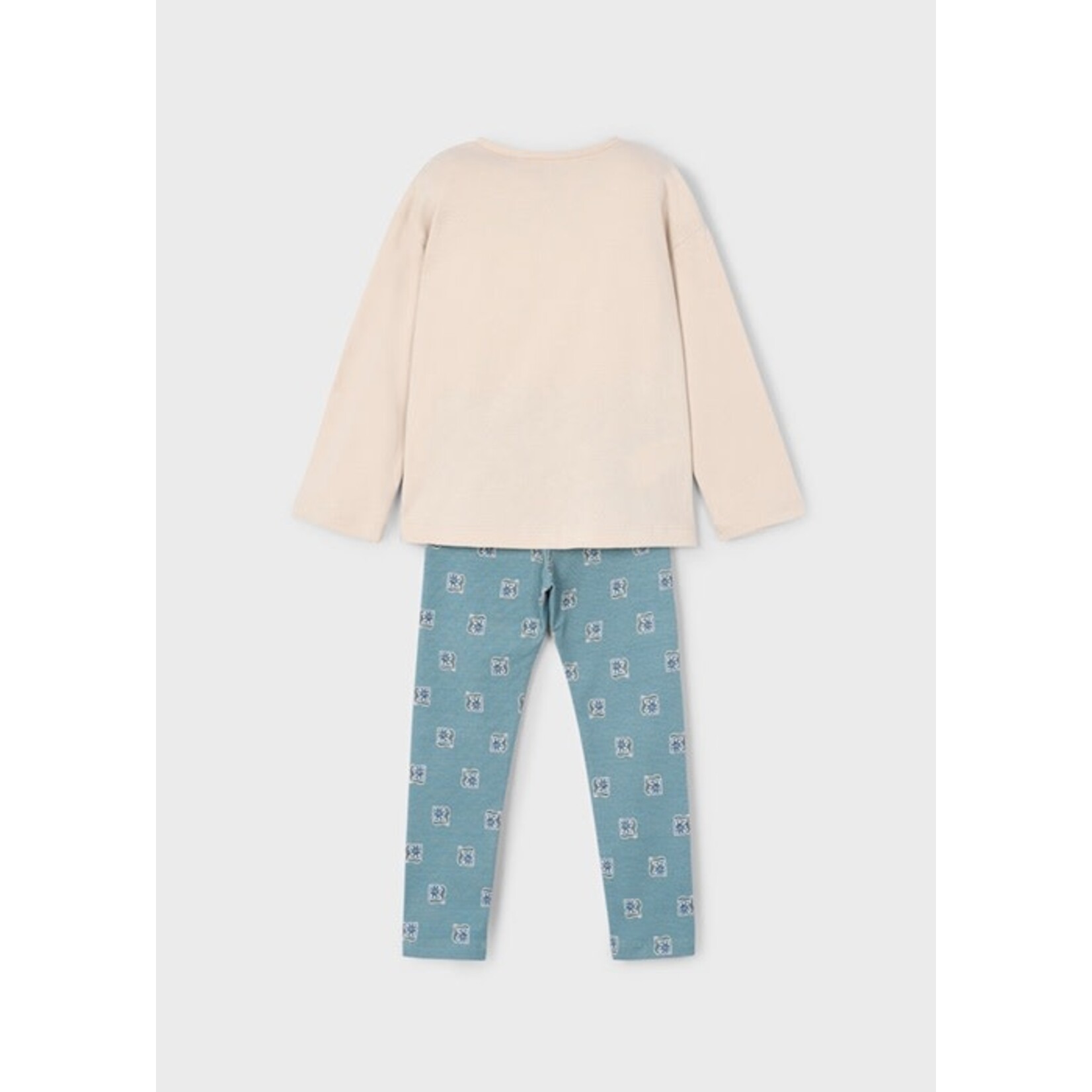 Mayoral MAYORAL - 2-piece set - Beige long-sleeved t-shirt and verdigris leggings with floral prints