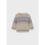 Mayoral MAYORAL - Light caramel knit sweater with blue and red jacquard pattern