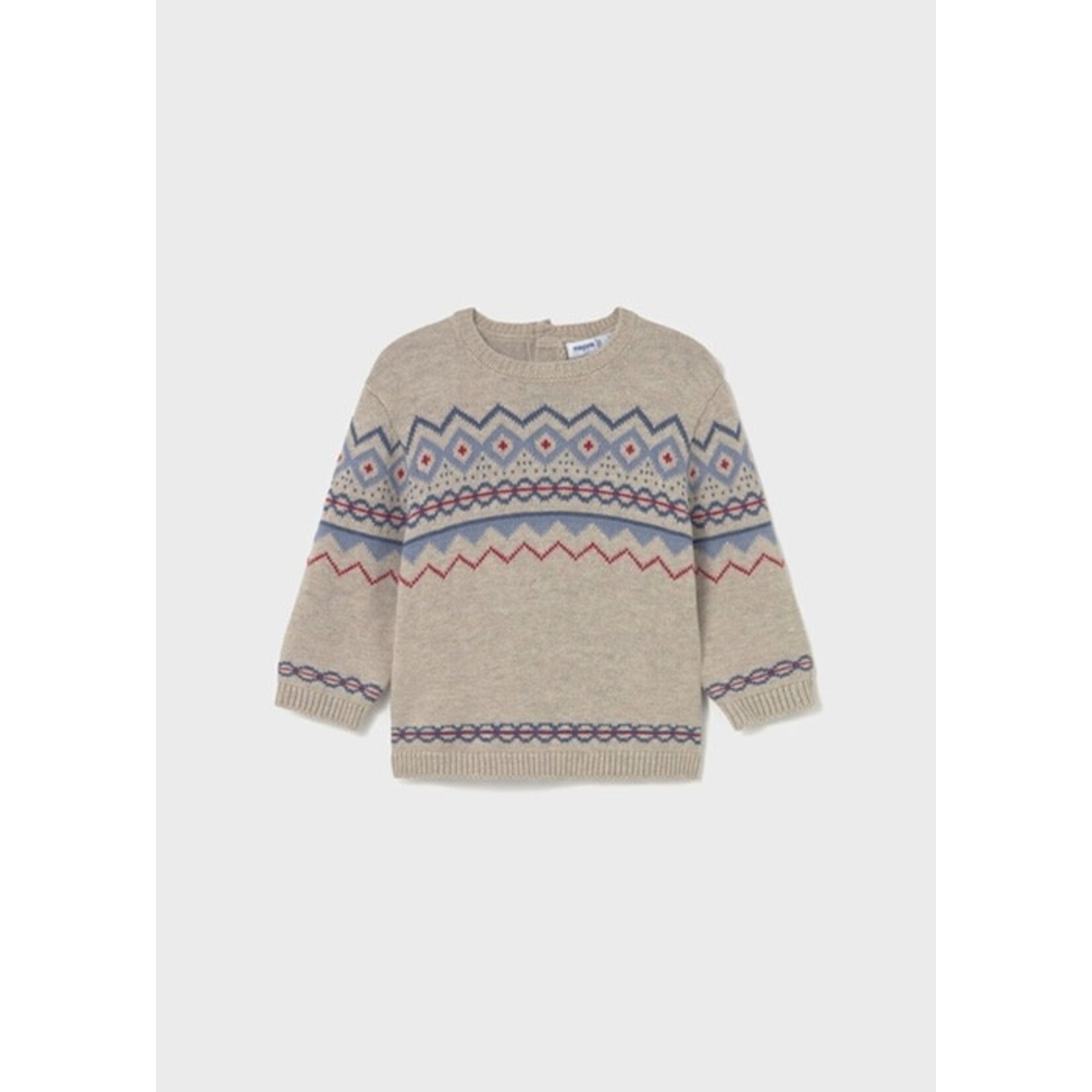 Mayoral MAYORAL - Light caramel knit sweater with blue and red jacquard pattern