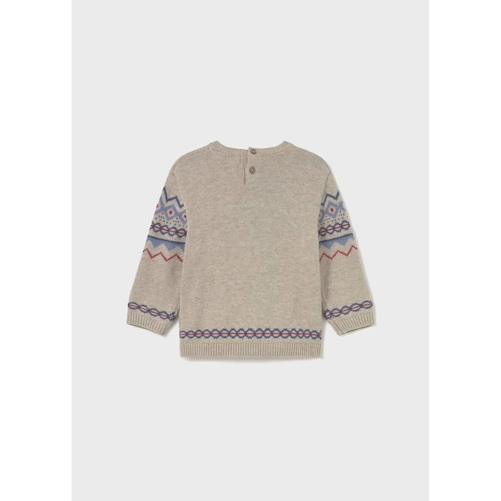 Mayoral MAYORAL - Light caramel knit sweater with blue and red jacquard pattern