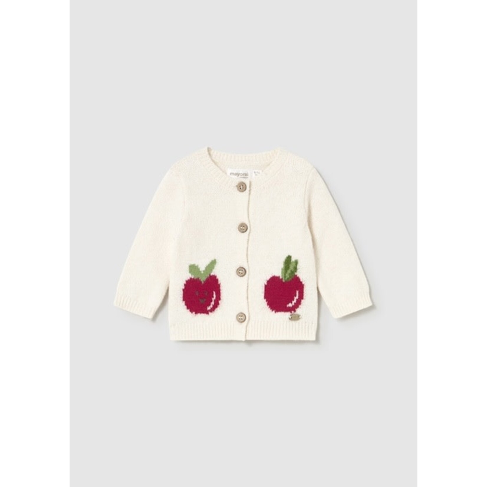 Mayoral  MAYORAL - Cream white knitted cardigan jacket with apple pattern