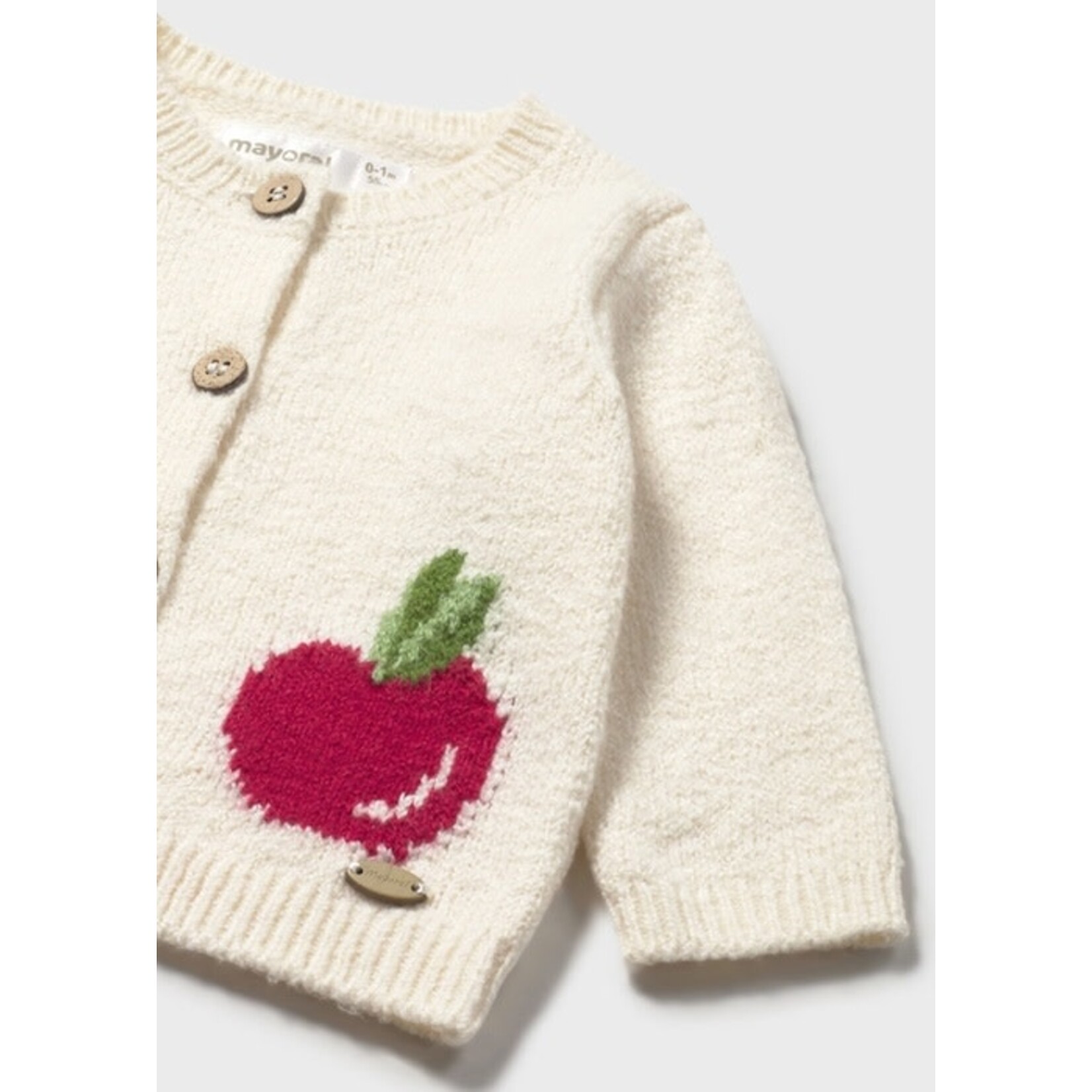 Mayoral  MAYORAL - Cream white knitted cardigan jacket with apple pattern