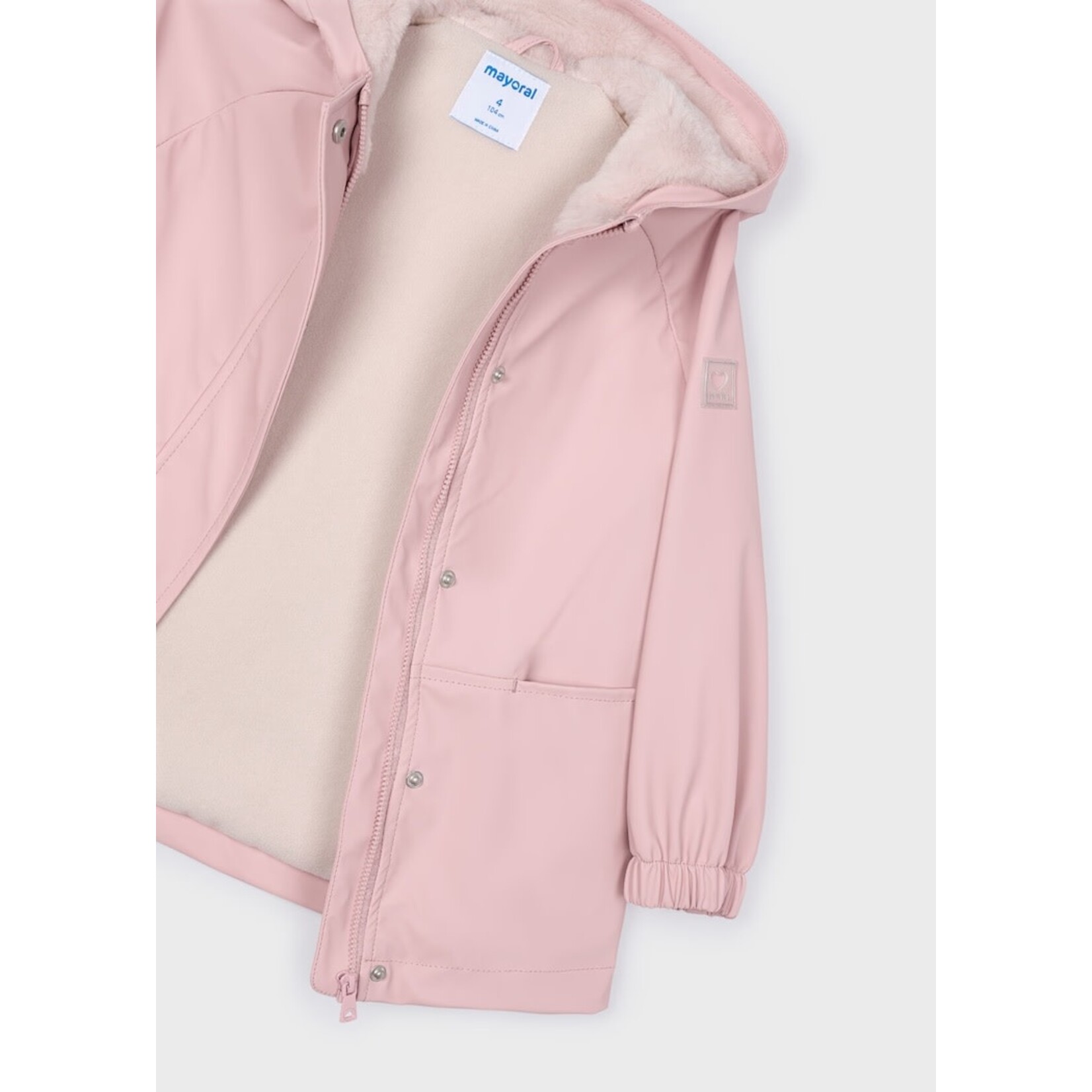 Mayoral MAYORAL - Manteau mi-saison imperméable rose pâle avec fourrure