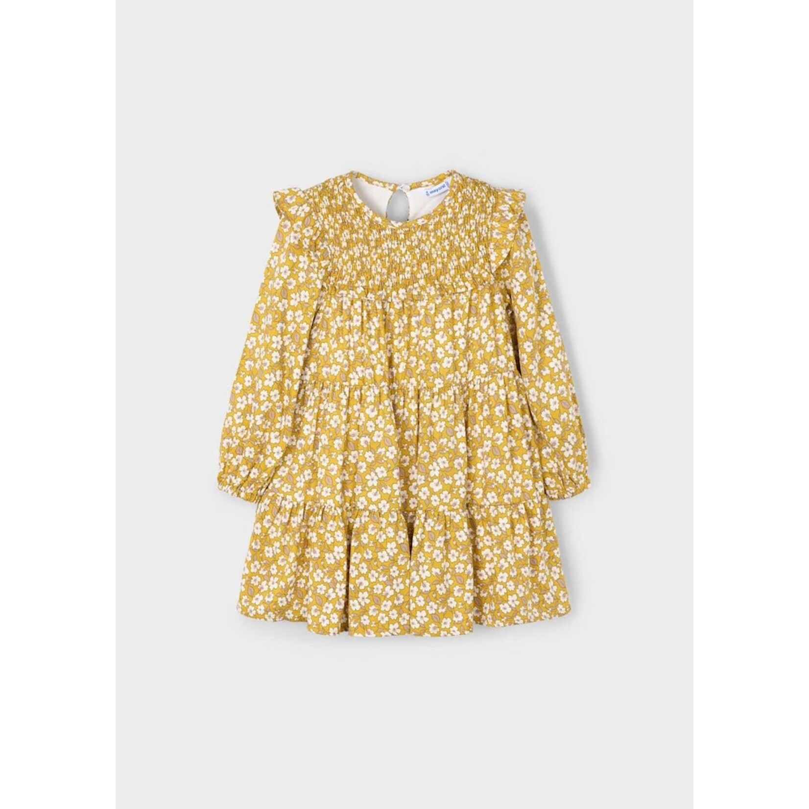 Mayoral MAYORAL - Robe à manches longues jaune moutarde avec imprimé de fleurs