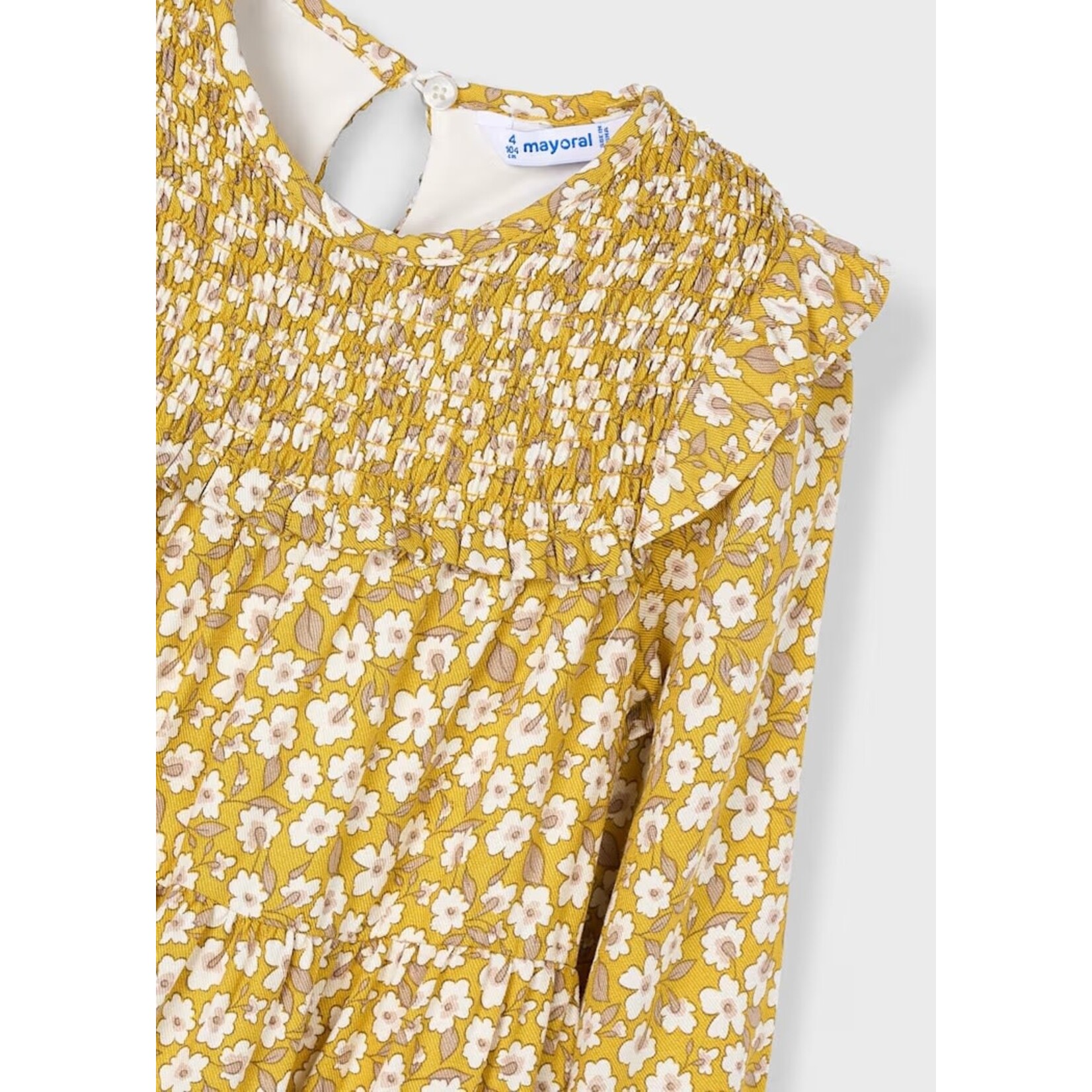 Mayoral MAYORAL - Robe à manches longues jaune moutarde avec imprimé de fleurs