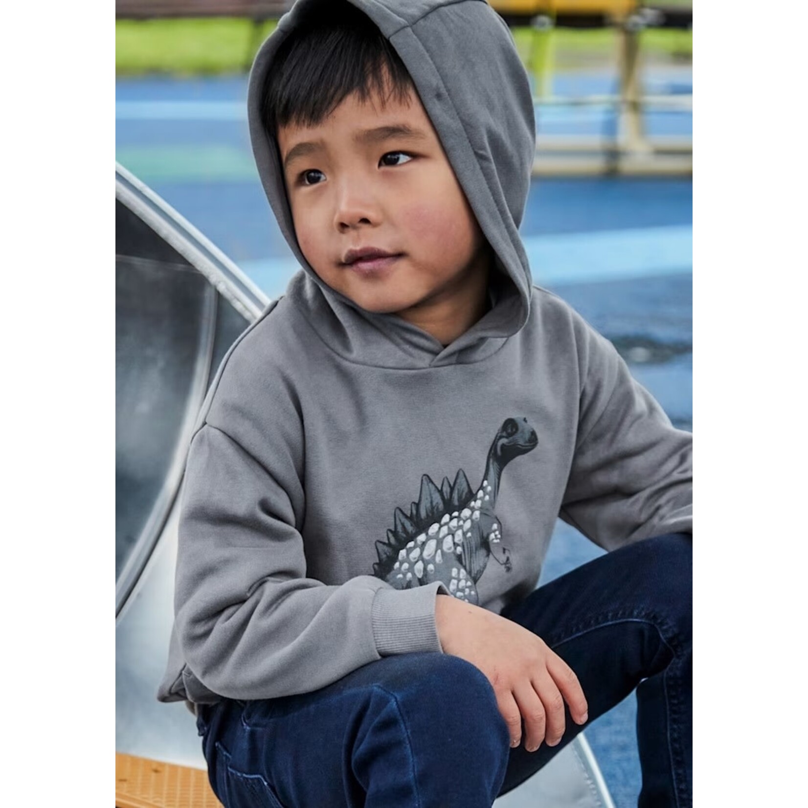 Mayoral MAYORAL - Grey long sleeve hoodie with textured dinosaur