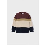 Mayoral MAYORAL - Chandail à manches longues en tricot rayé prune, kaki, beige et noir