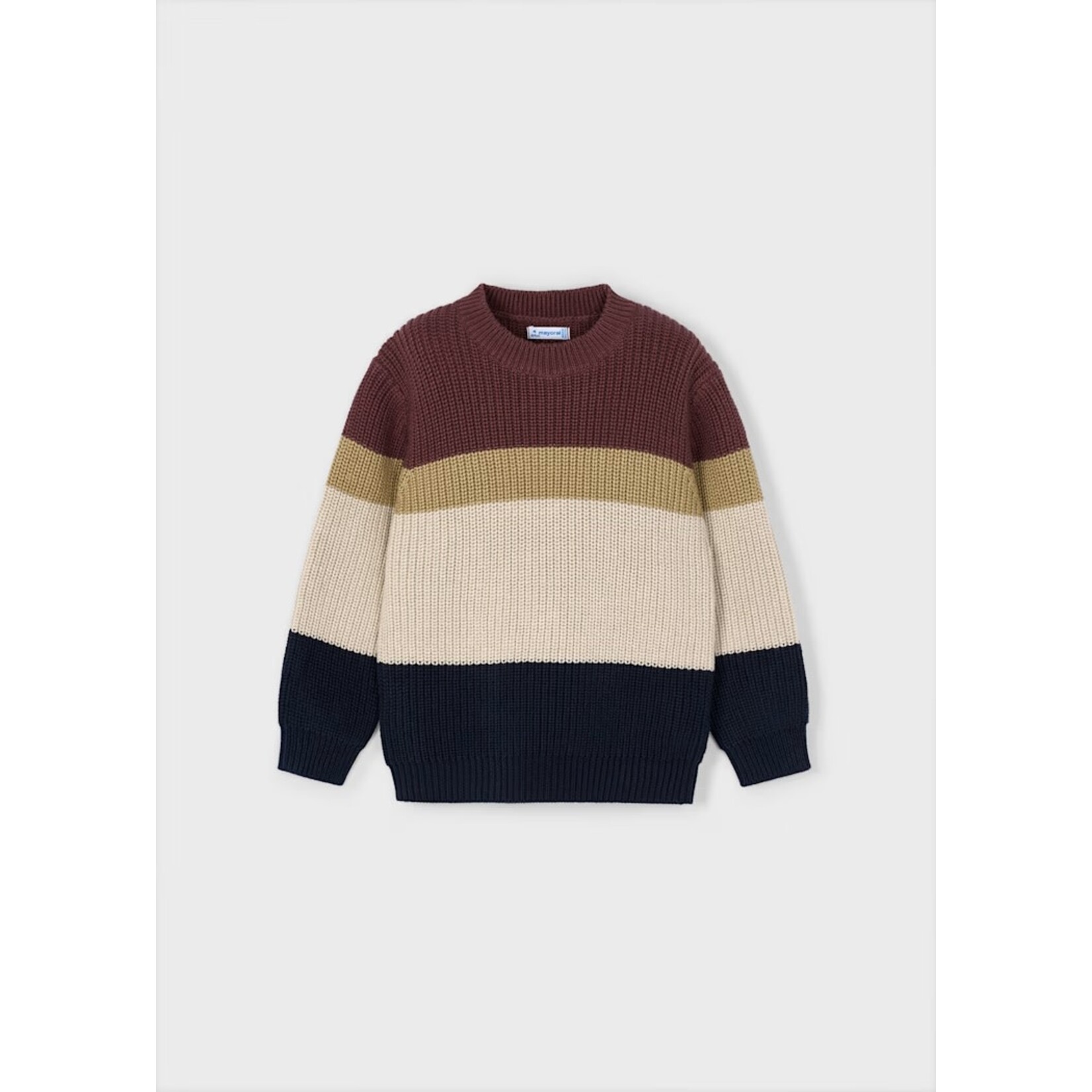 Mayoral MAYORAL - Plum, khaki, beige and black striped long-sleeved knit sweater