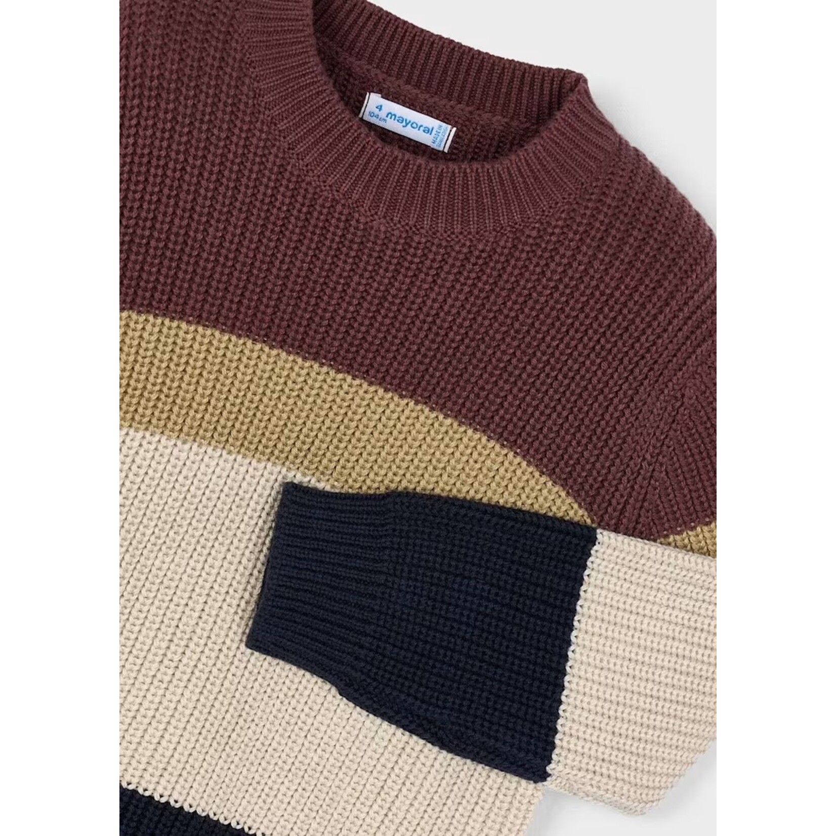 Mayoral MAYORAL - Plum, khaki, beige and black striped long-sleeved knit sweater