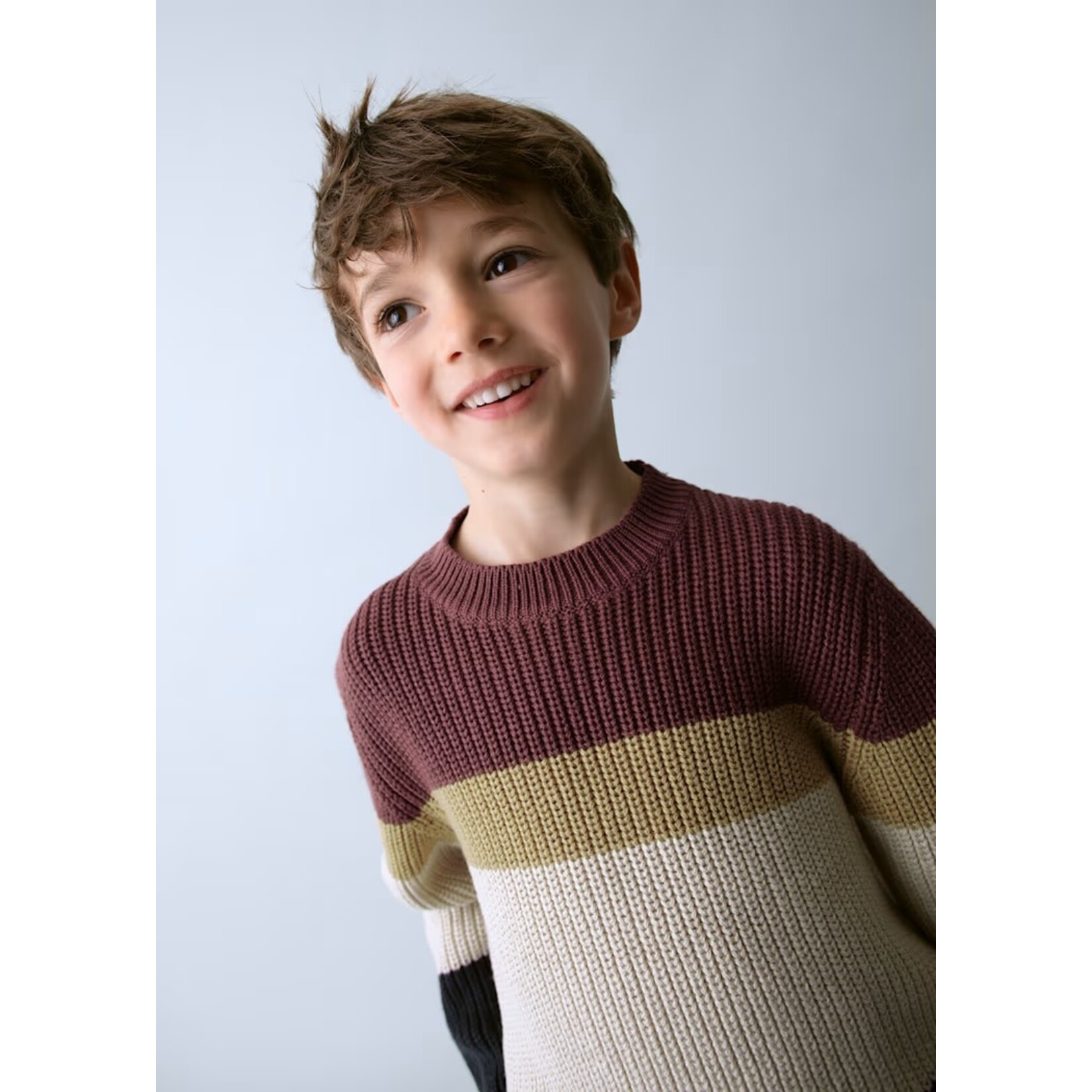 Mayoral MAYORAL - Plum, khaki, beige and black striped long-sleeved knit sweater