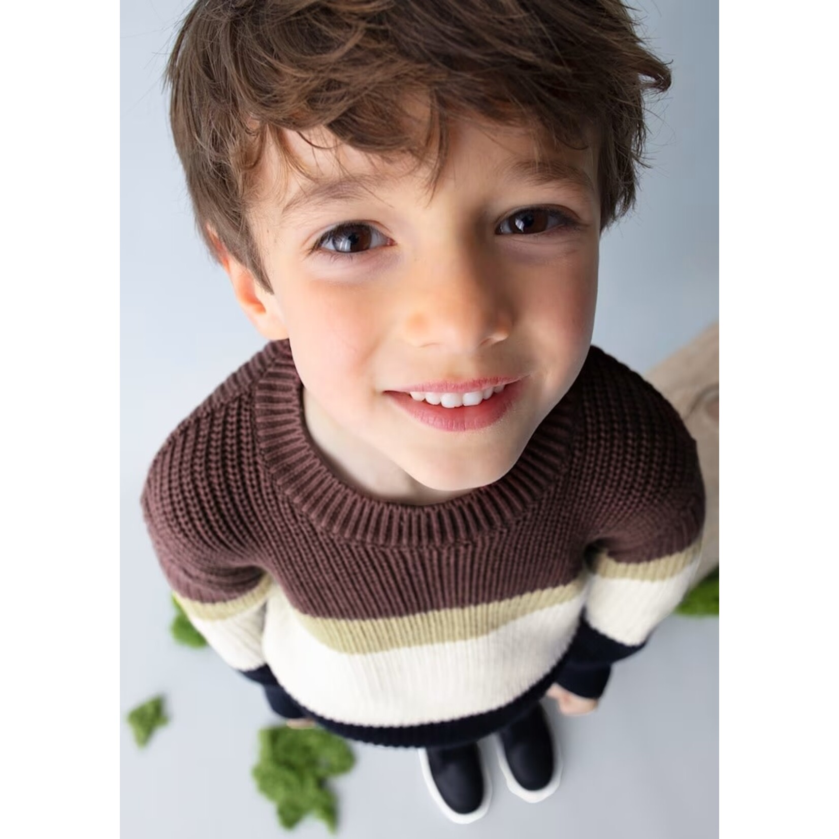 Mayoral MAYORAL - Plum, khaki, beige and black striped long-sleeved knit sweater